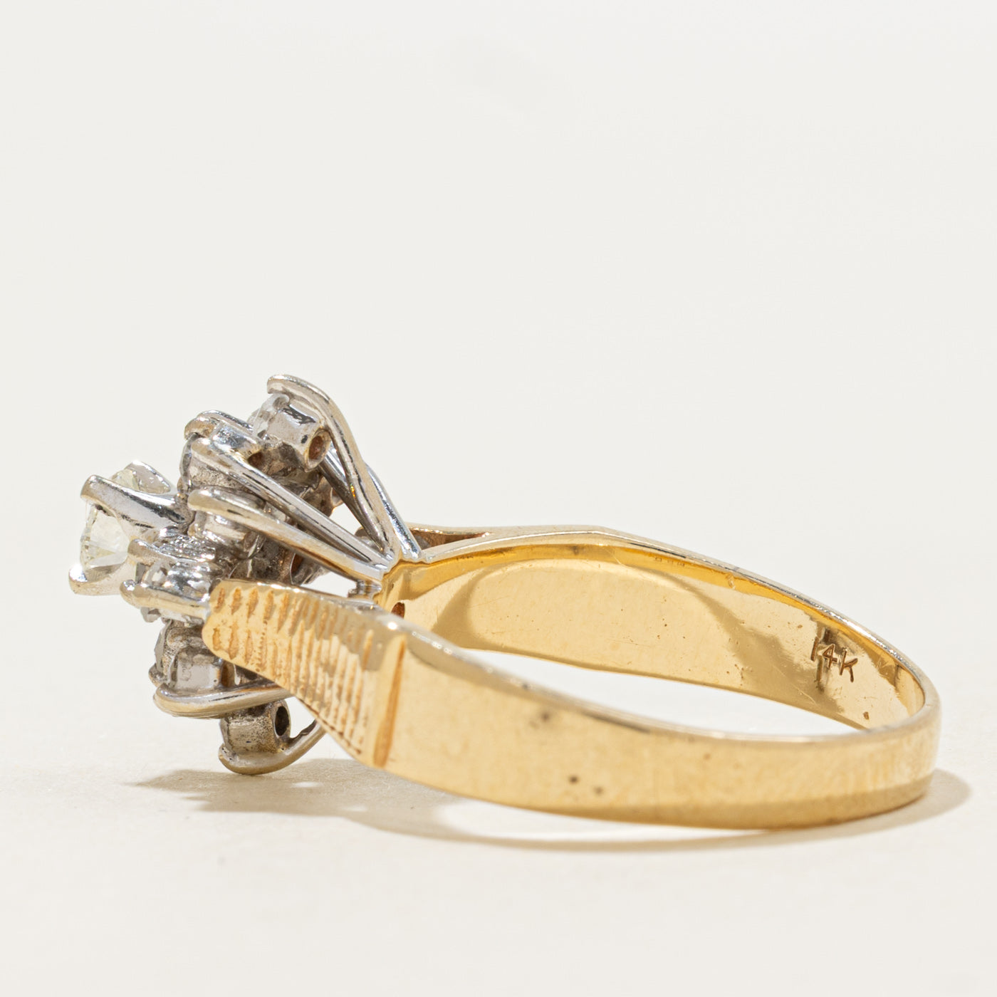 Yellow Gold Diamond Cluster Textured Ring | 0.67ctw | SZ 6.25