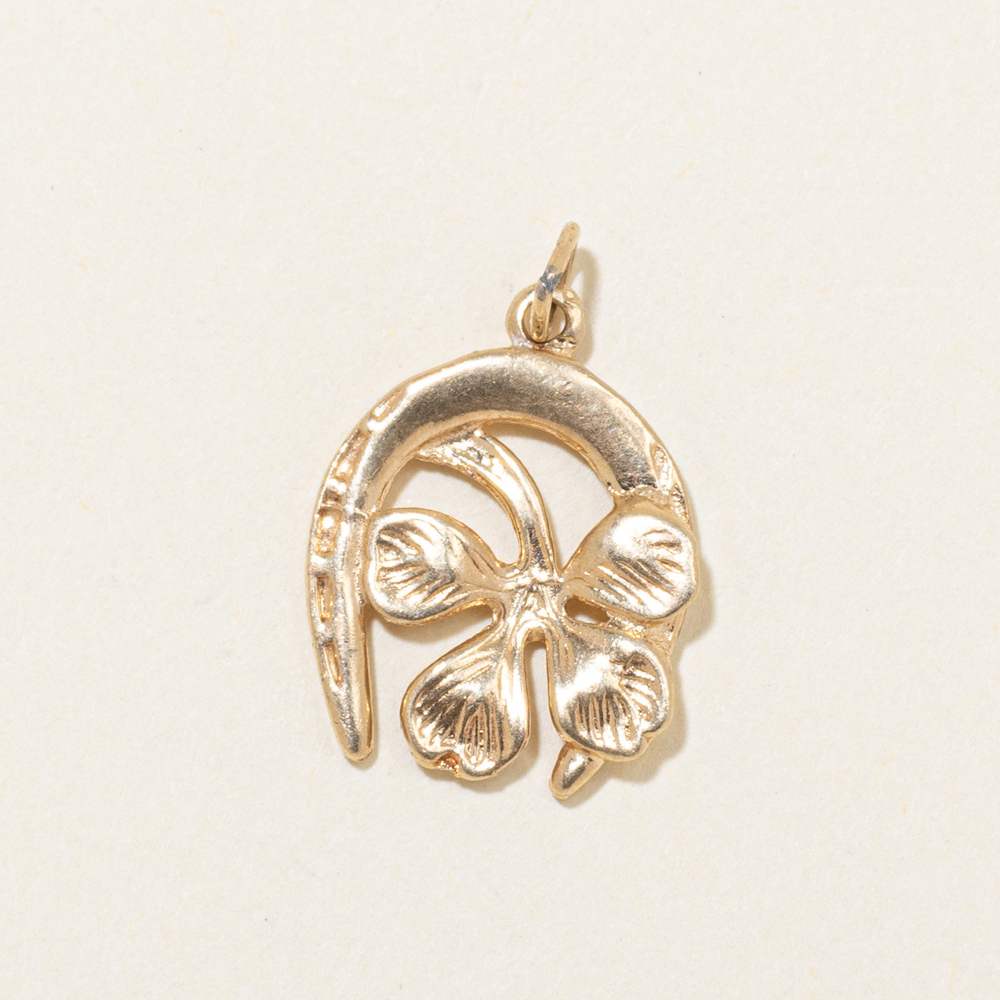10k Yellow Gold Lucky Four Leaf Clover & Horseshoe Charm