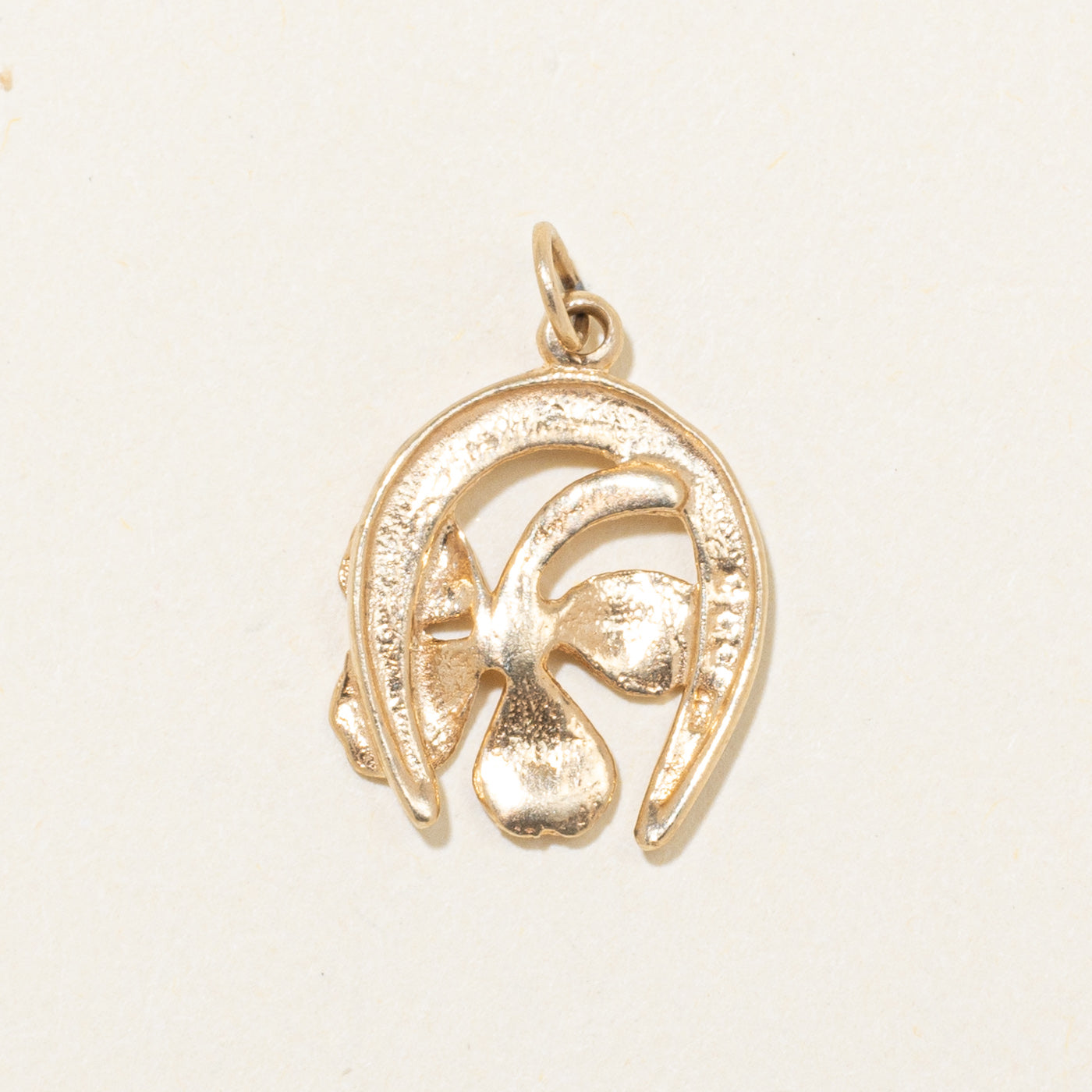 10k Yellow Gold Lucky Four Leaf Clover & Horseshoe Charm