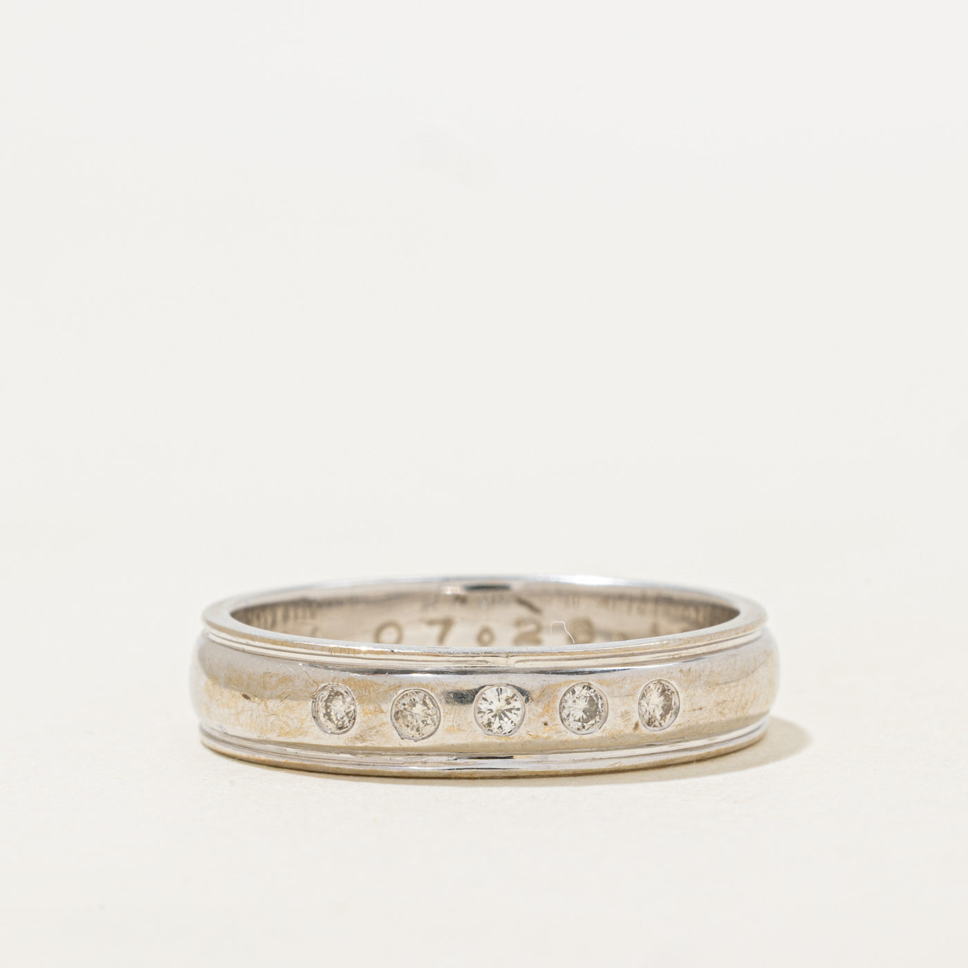 18k Flush Set Five Stone Diamond Band | 0.10ctw | 4.80mm | SZ 9.5