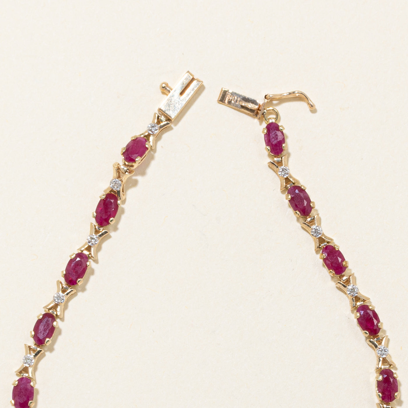 10k Yellow Gold Ruby & Diamond "XO" Link Bracelet | 4.25ctw, 0.08ctw | 7.5"