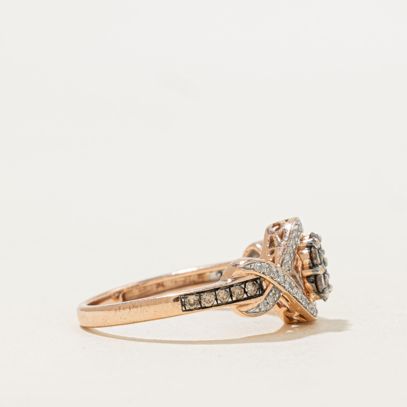 Brown & White Diamond Cluster Cross Over Ring | 0.50ctw | SZ 7