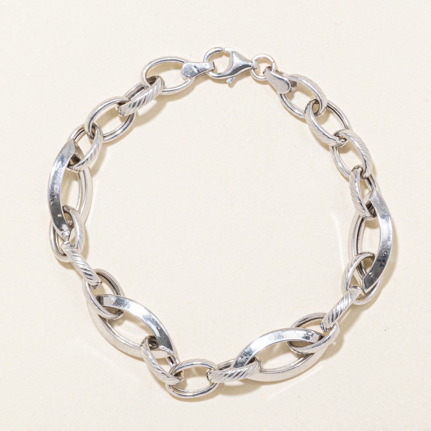 14k White Gold Multi-Sized Oval Cable Link Bracelet | 8" |