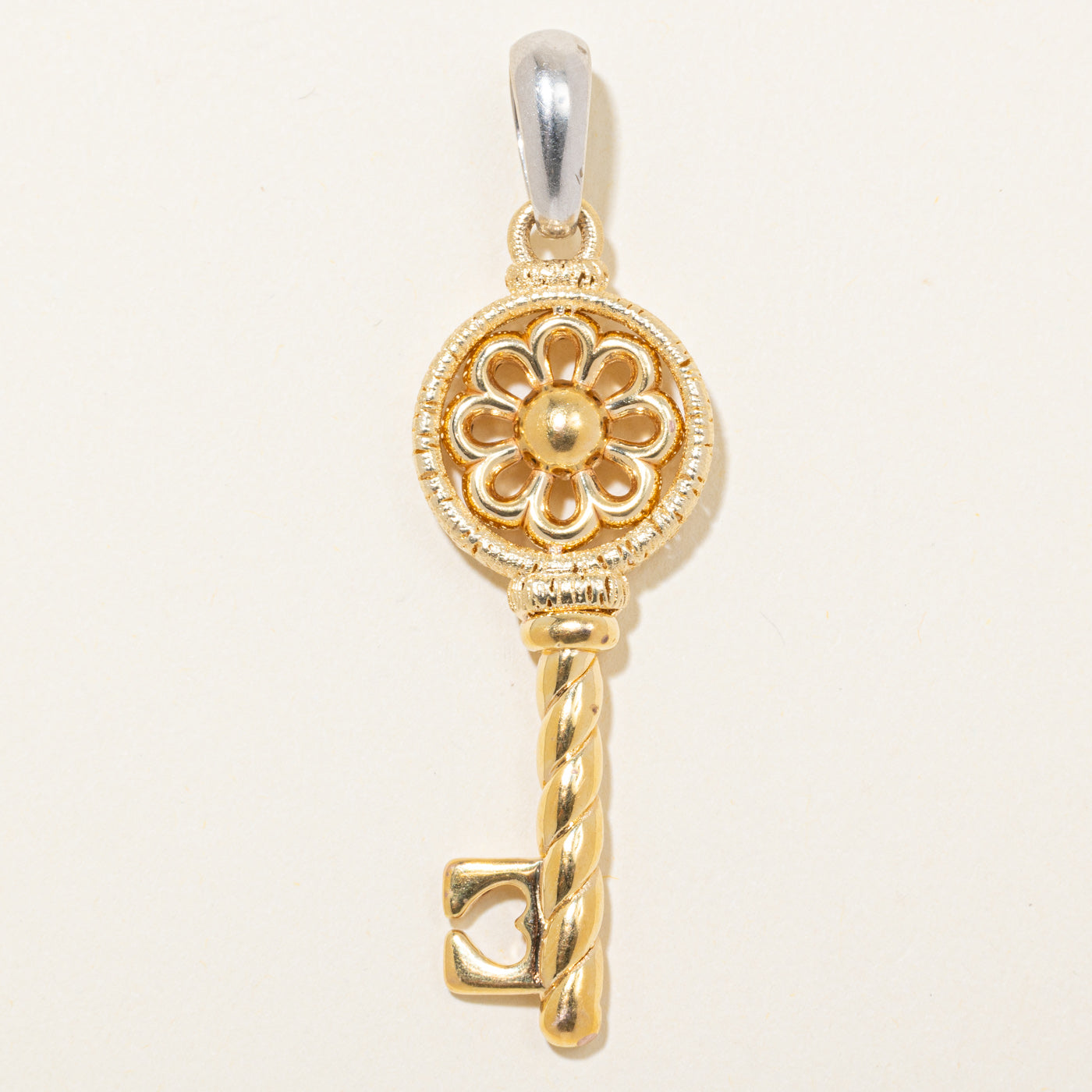 14k Yellow & White Gold Floral Key Pendant