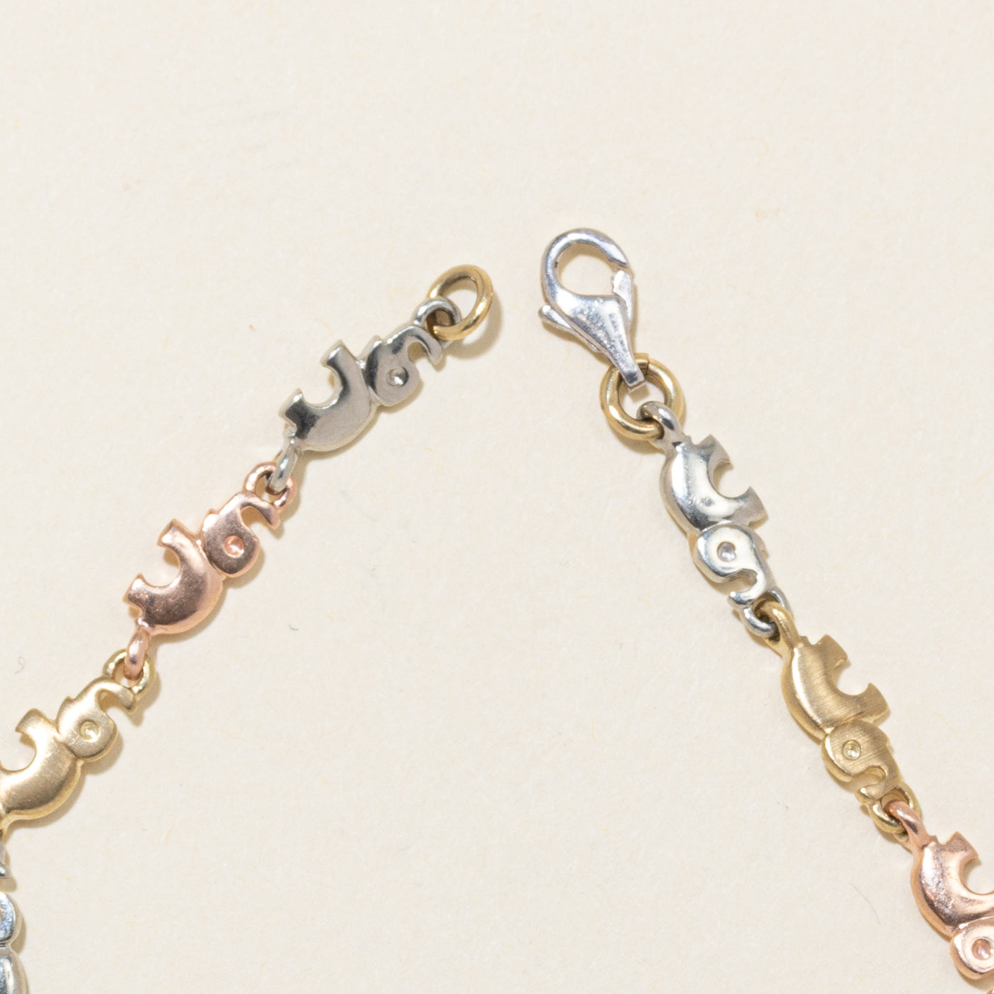 10k Tri Tone Gold Elephant Link Bracelet | 7"