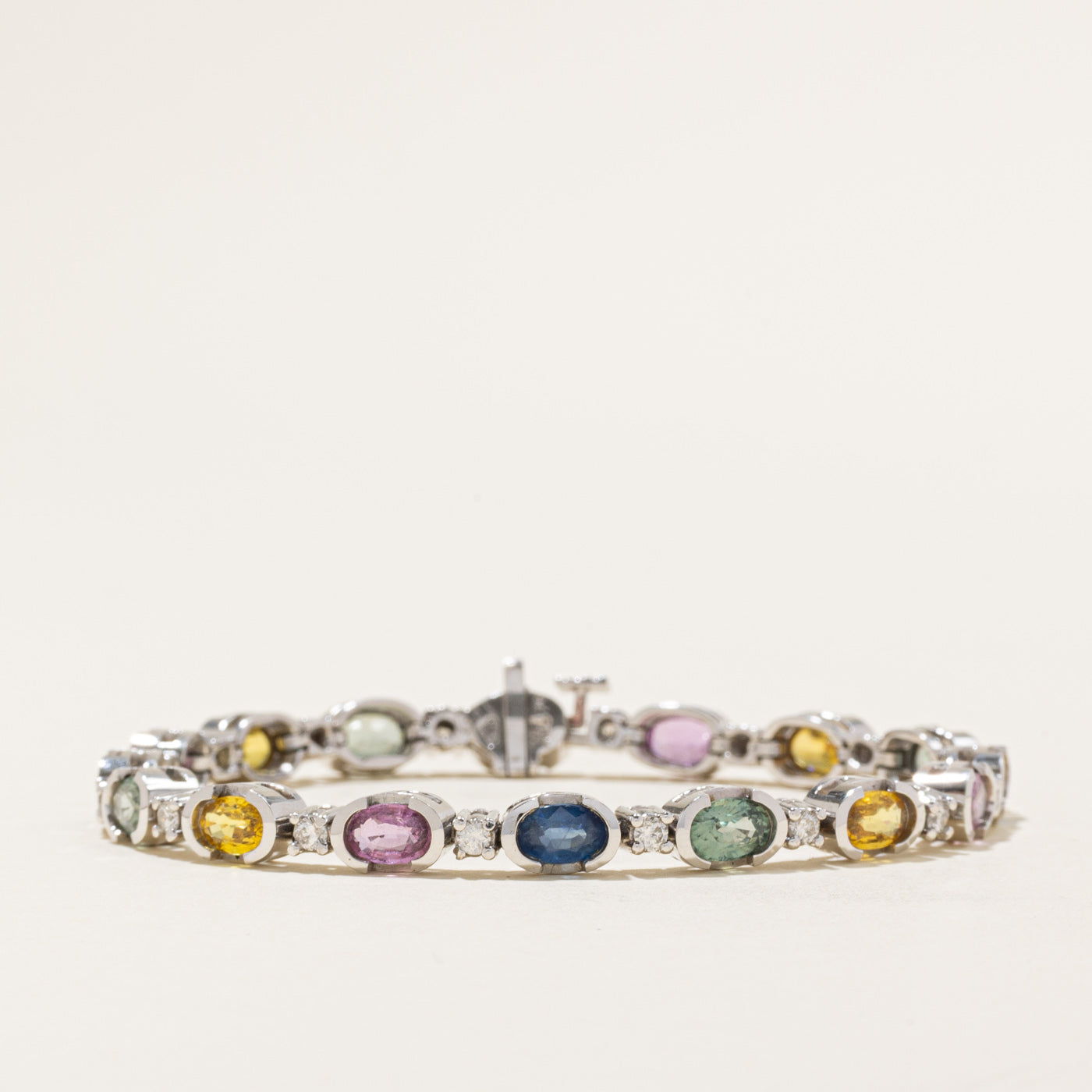 14k Multi Coloured Sapphire & Diamond Tennis Bracelet | 10.21ctw, 0.76ctw | 7.25"