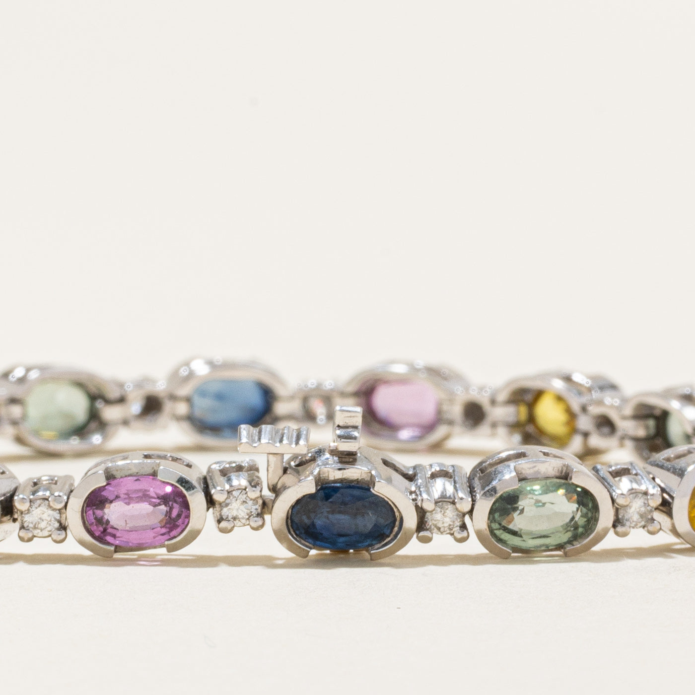 14k Multi Coloured Sapphire & Diamond Tennis Bracelet | 10.21ctw, 0.76ctw | 7.25"
