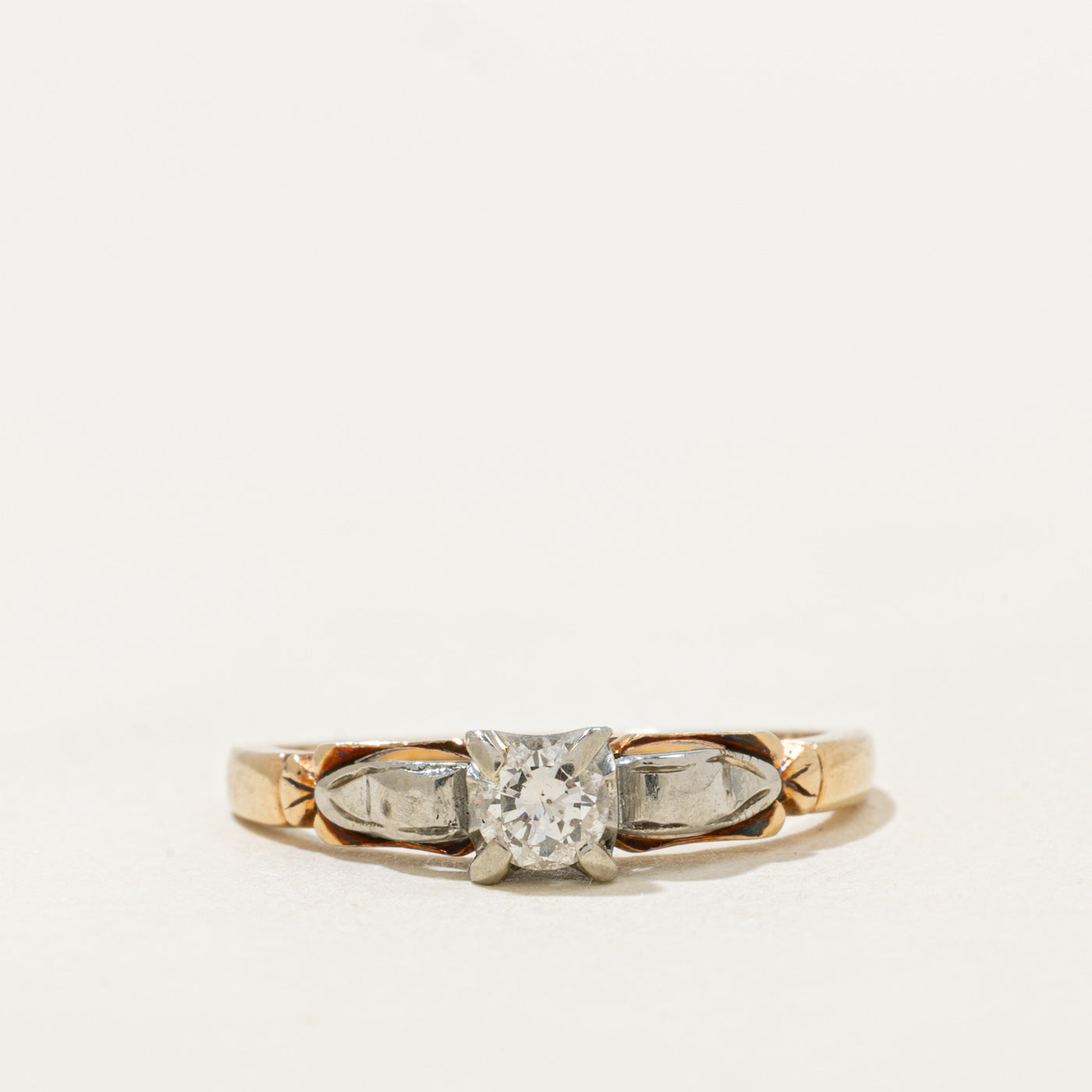 Two Tone Gold Solitaire Diamond Ring | 0.18ct | SZ 5.75