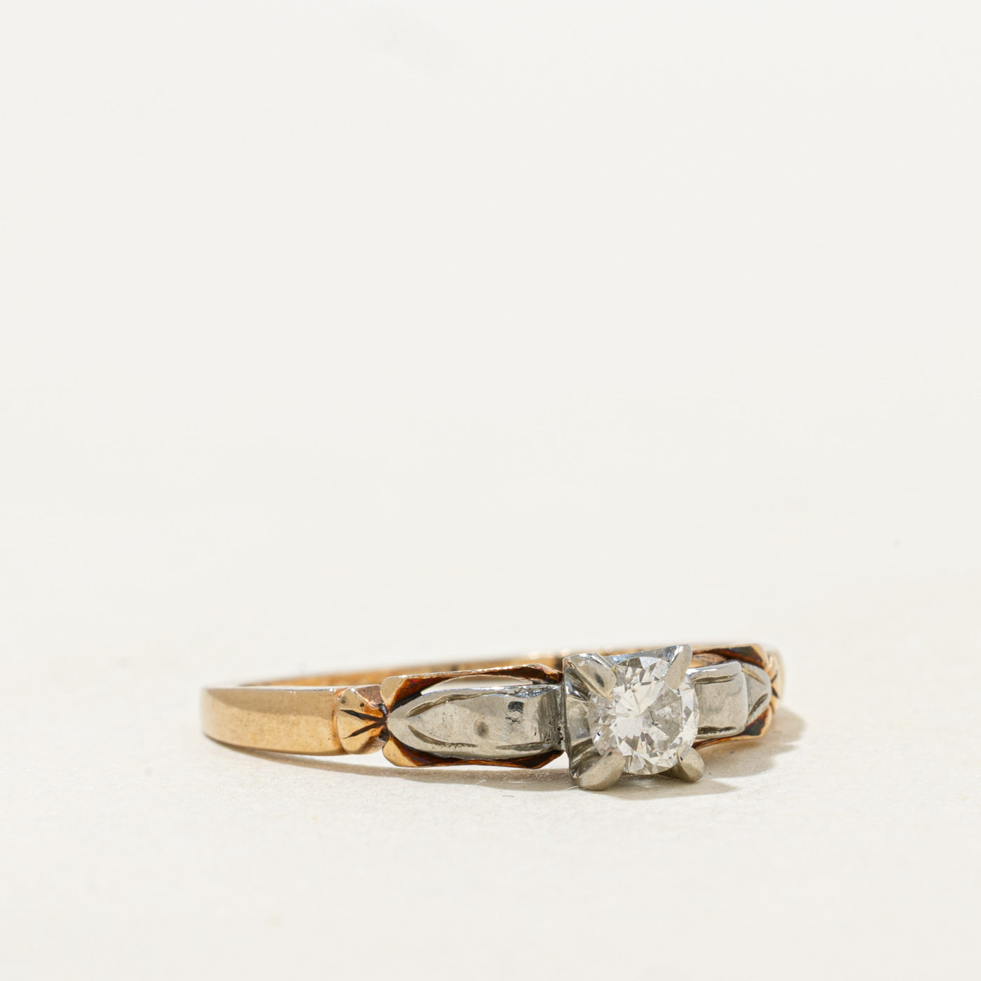Two Tone Gold Solitaire Diamond Ring | 0.18ct | SZ 5.75