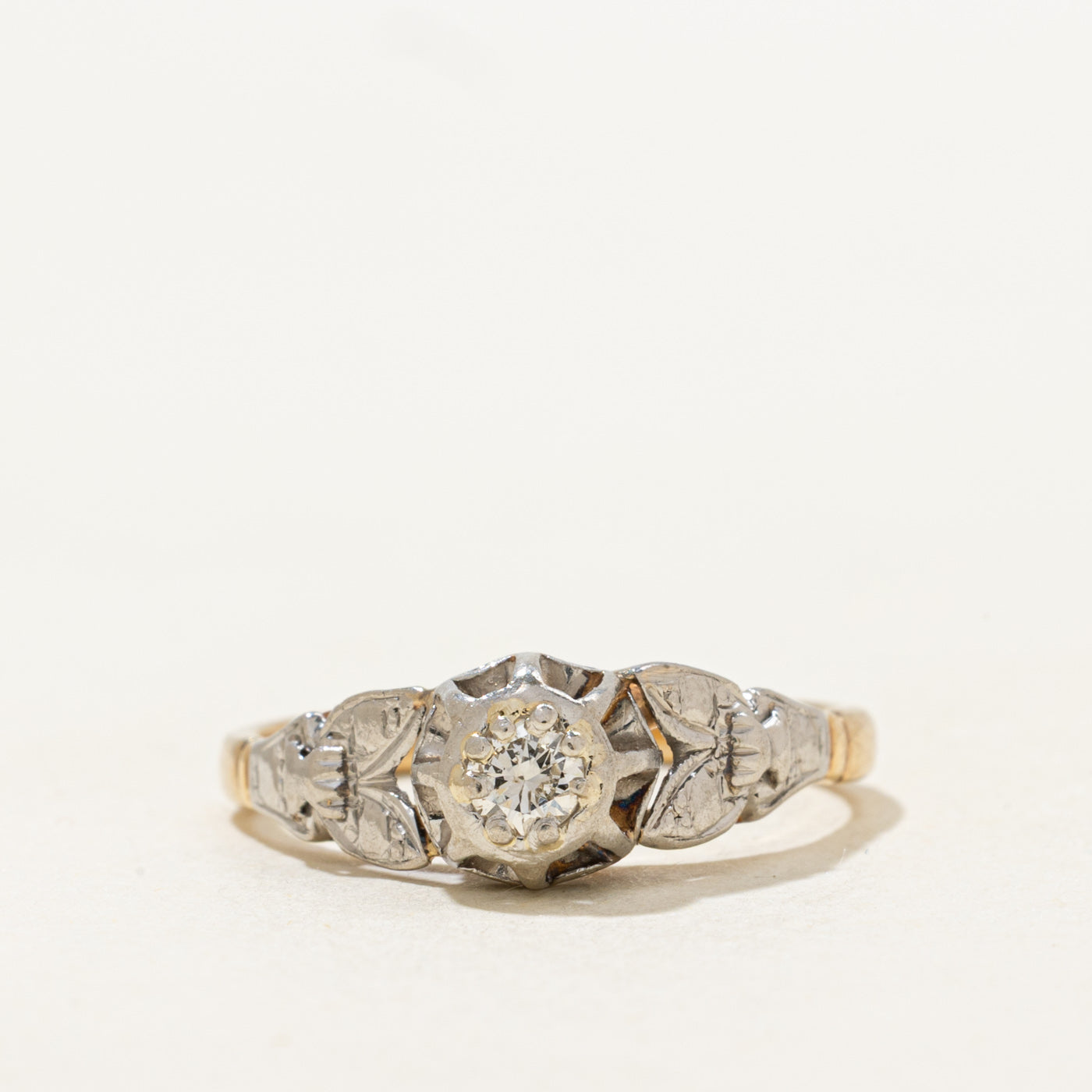 Two Tone Diamond Engraved Ring | 0.14ct | SZ 6.25