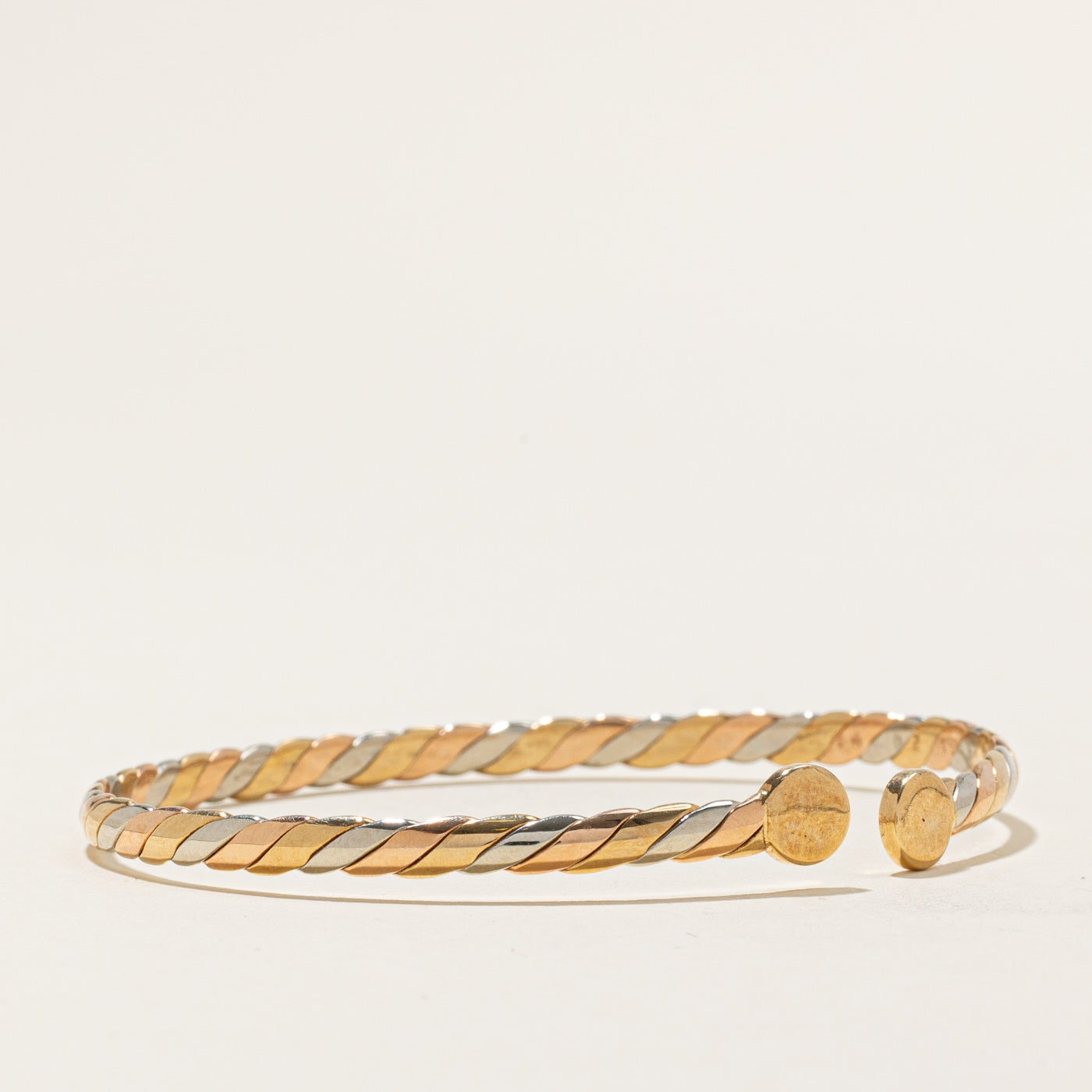 Italian 18k Tri Tone Gold Twisted Bangle | 7" |