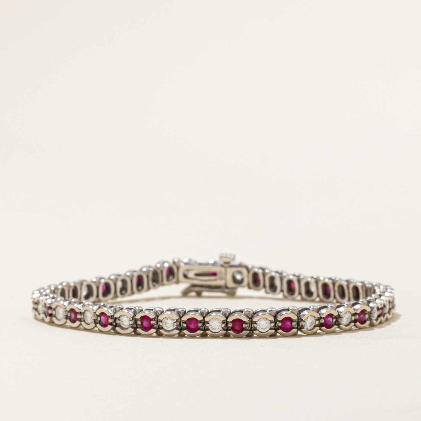 Semi Bezel Ruby & Diamond Tennis Bracelet | 1.61 ctw, 1.38 ctw | 7''|
