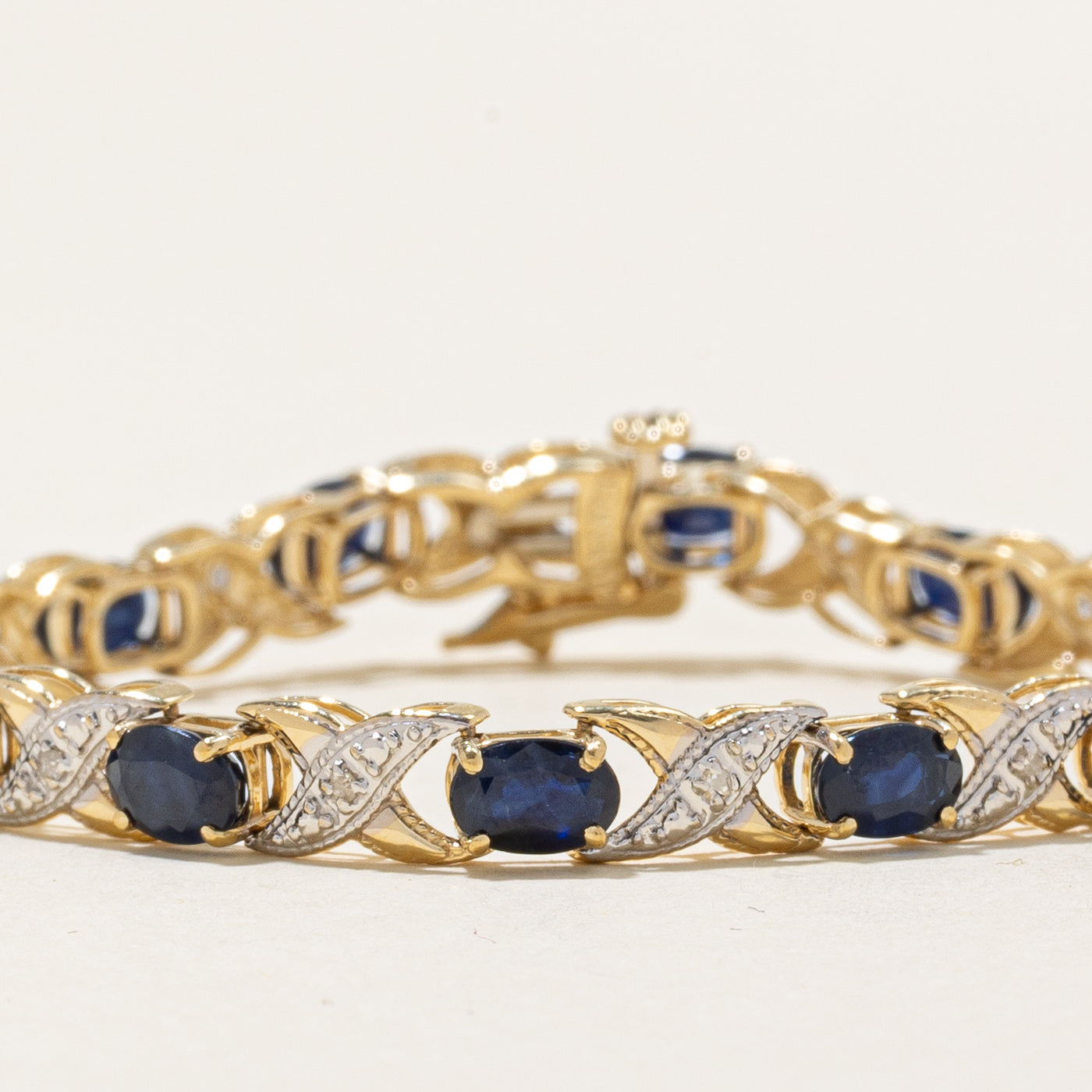 Sapphire & Diamond Link Gemstone Bracelet | 7.00ctw, 0.10ctw | 7''
