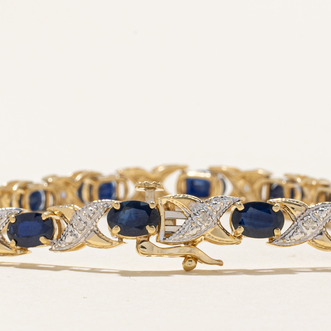 Sapphire & Diamond Link Gemstone Bracelet | 7.00ctw, 0.10ctw | 7''