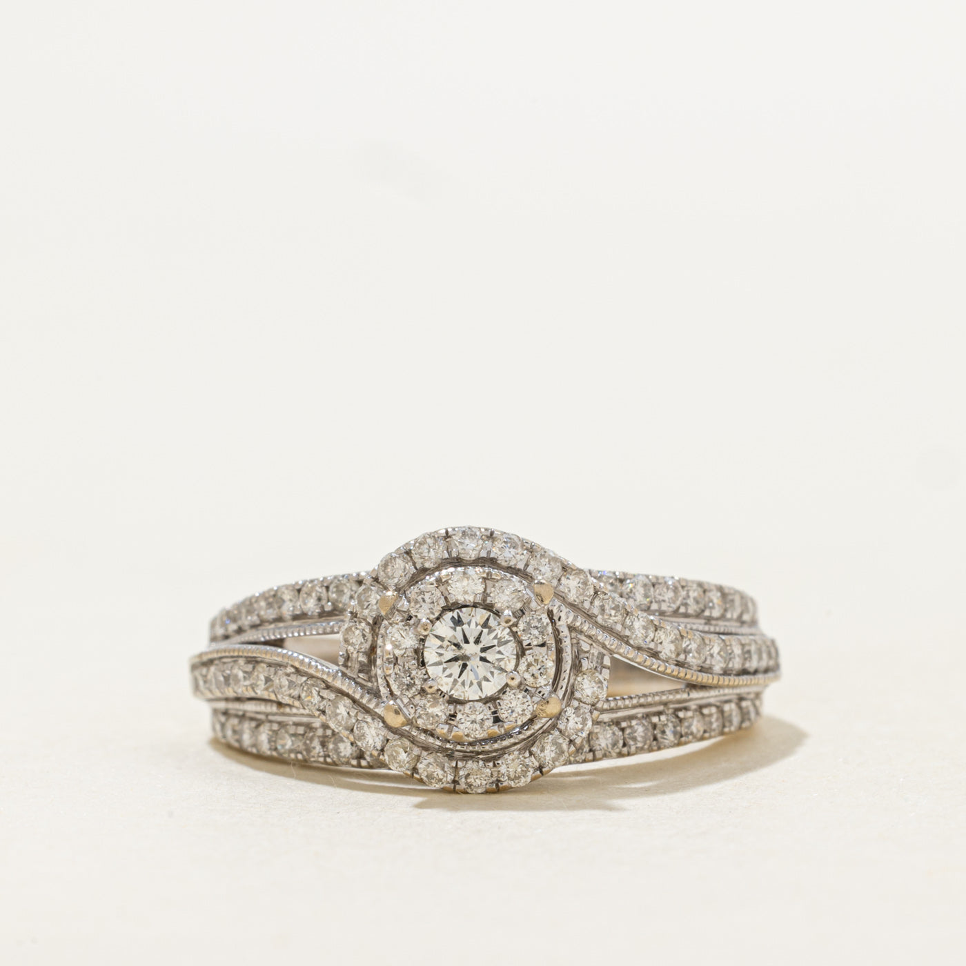 Diamond Halo Openwork Bypass Ring | 1.02ctw | SZ 7.75