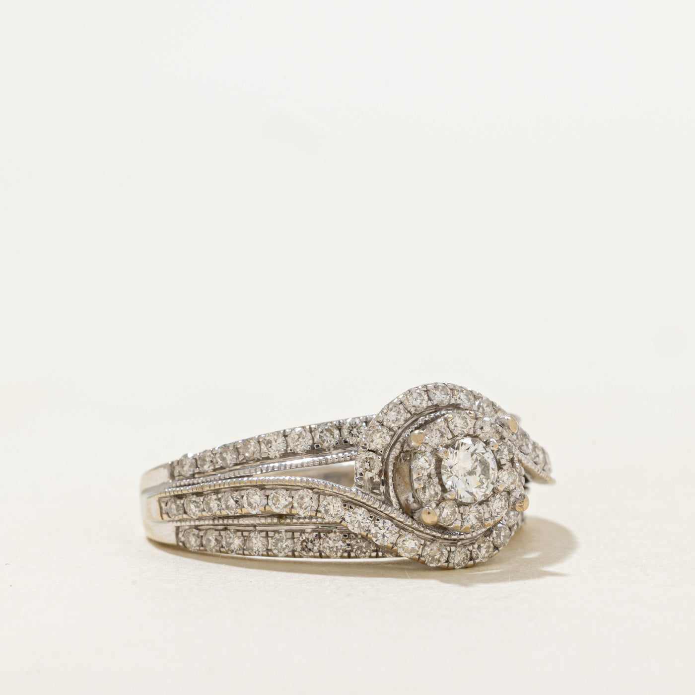 Diamond Halo Openwork Bypass Ring | 1.02ctw | SZ 7.75