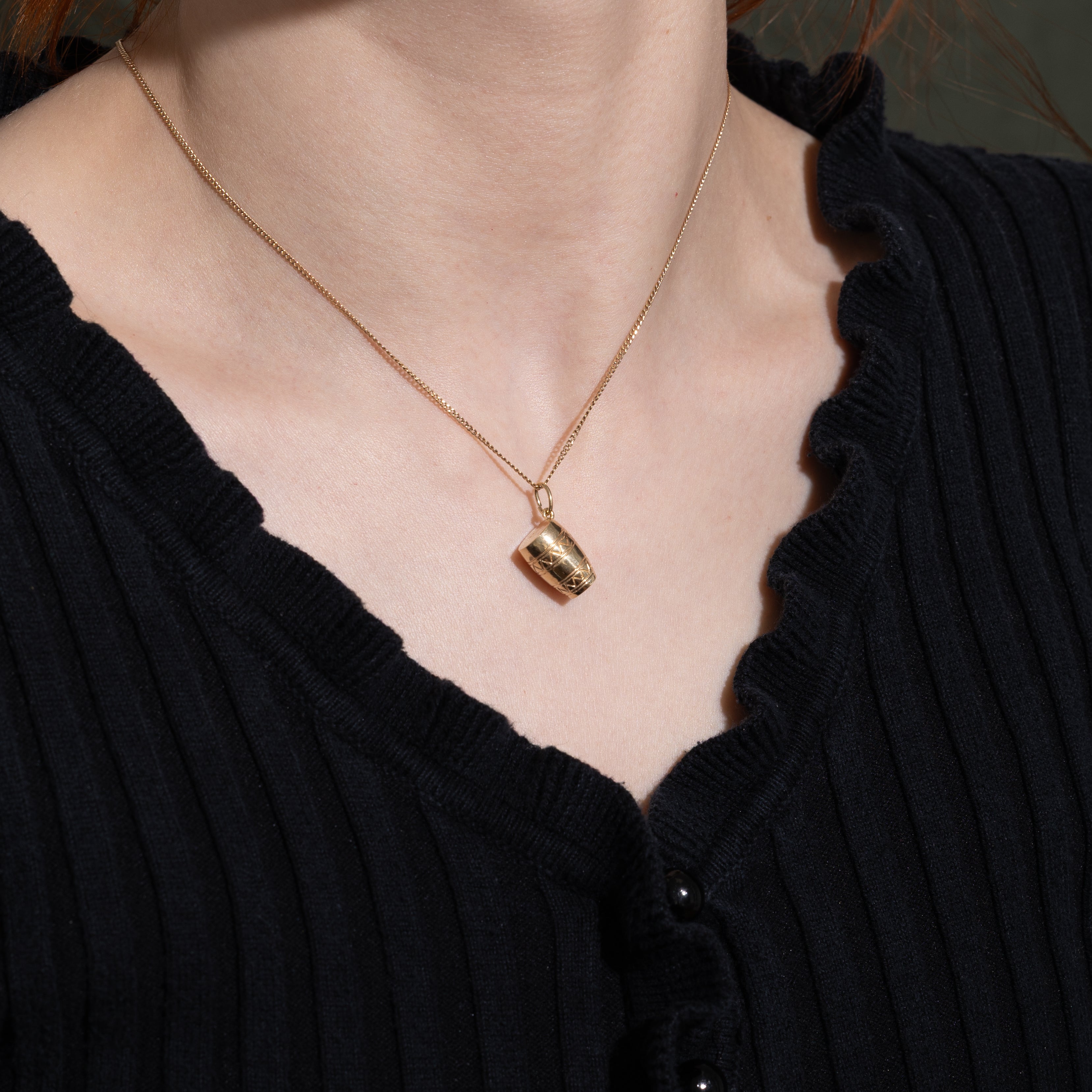 10k Yellow Gold Wooden Drum Charm