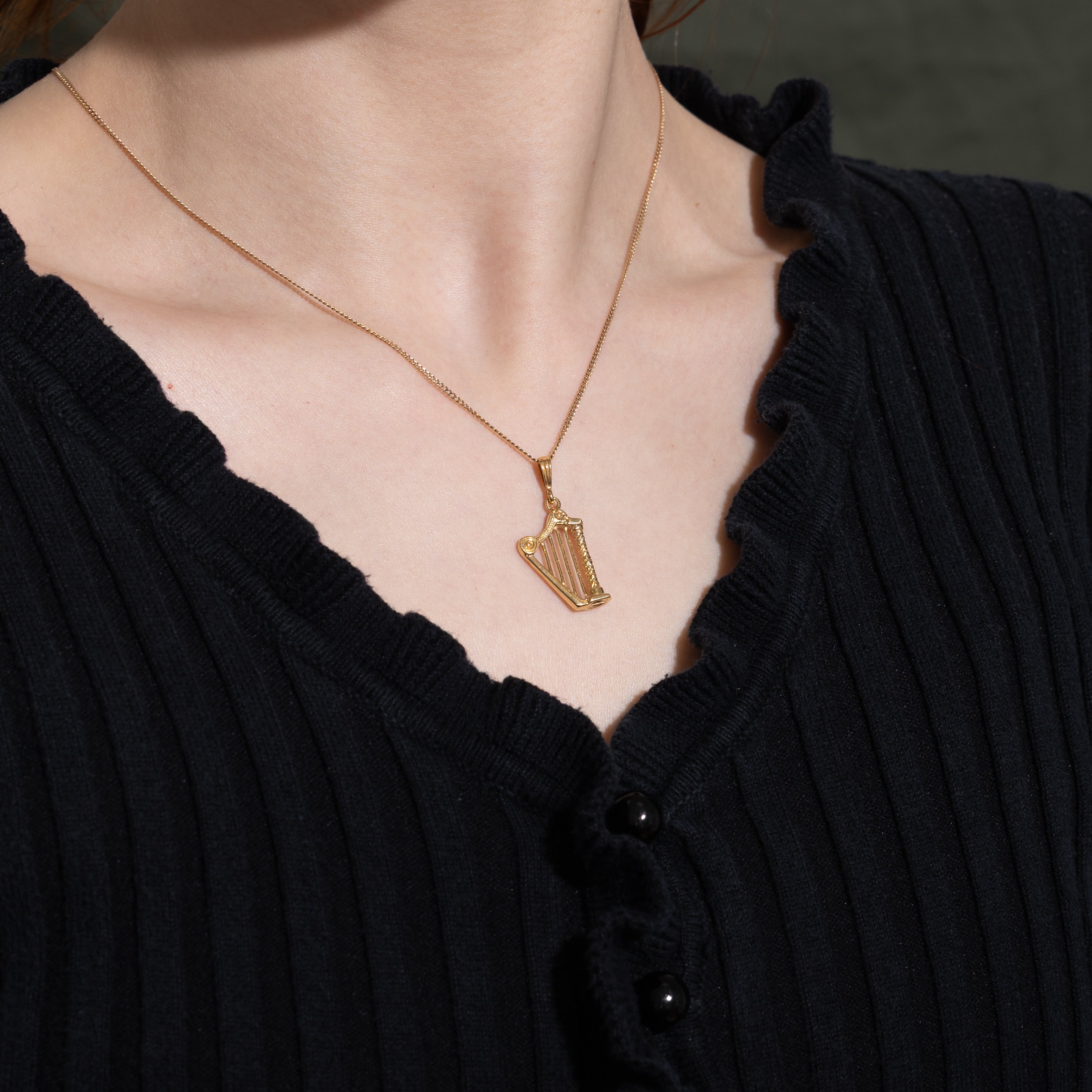 10k Yellow Gold Harp Pendant