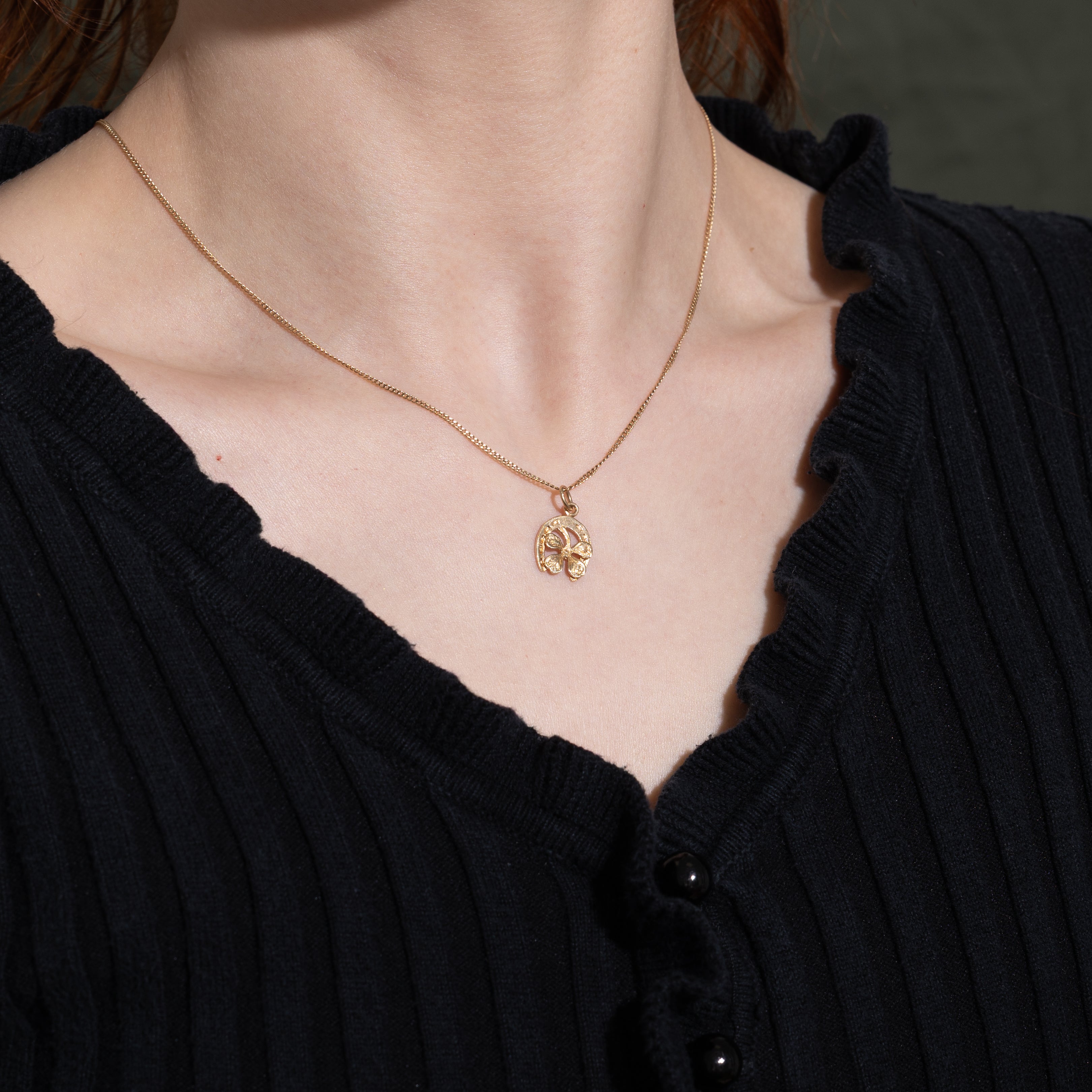 10k Yellow Gold Four Leaf Clover & Horseshoe Charm