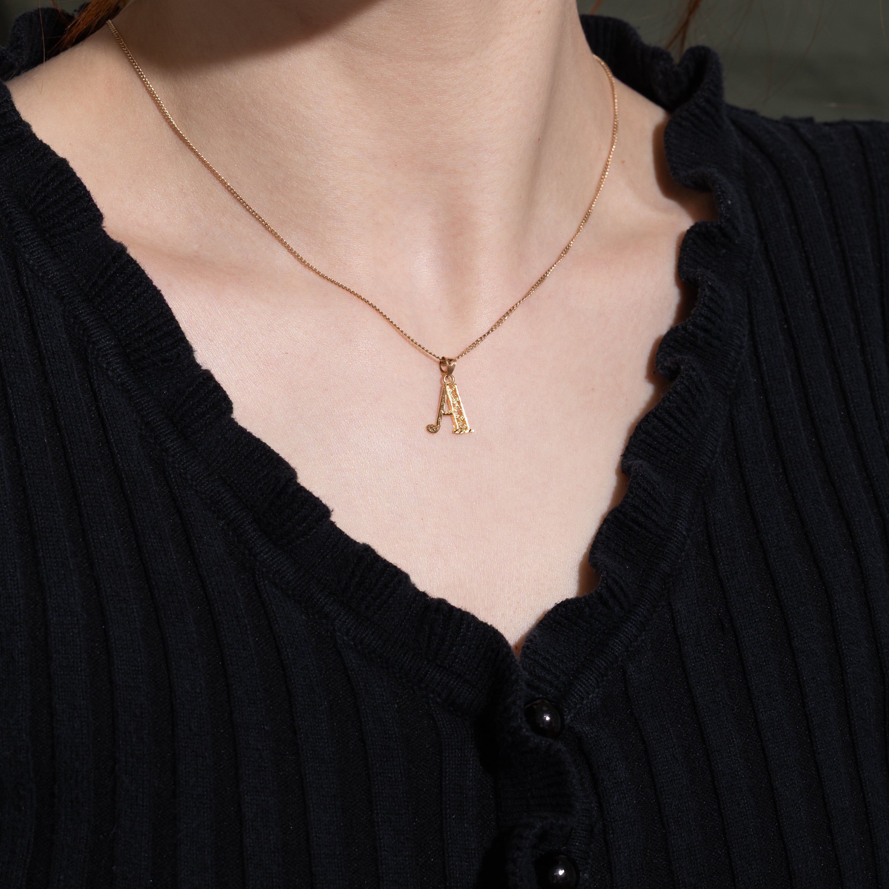 18k Yellow Gold Ornate Initial "A" Pendant