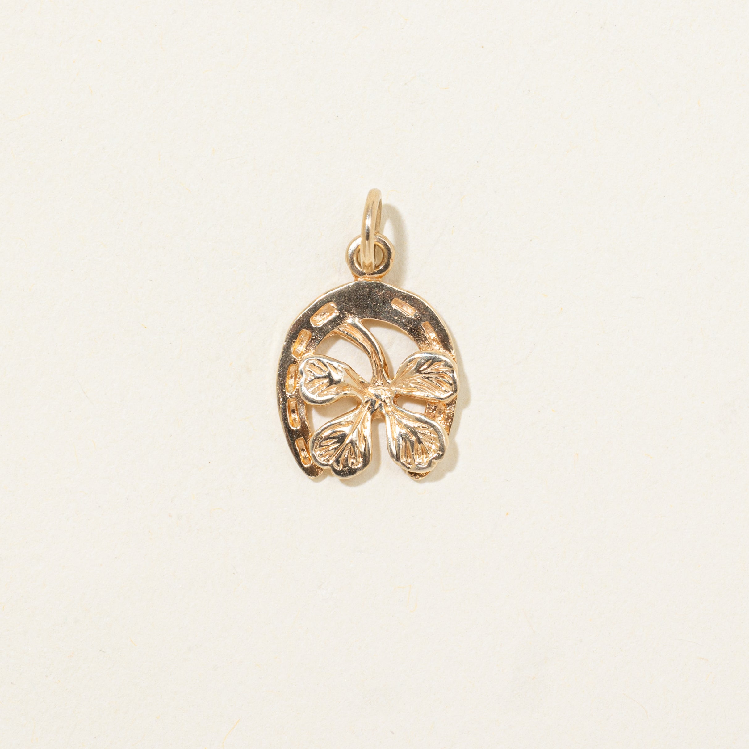 10k Yellow Gold Four Leaf Clover & Horseshoe Charm