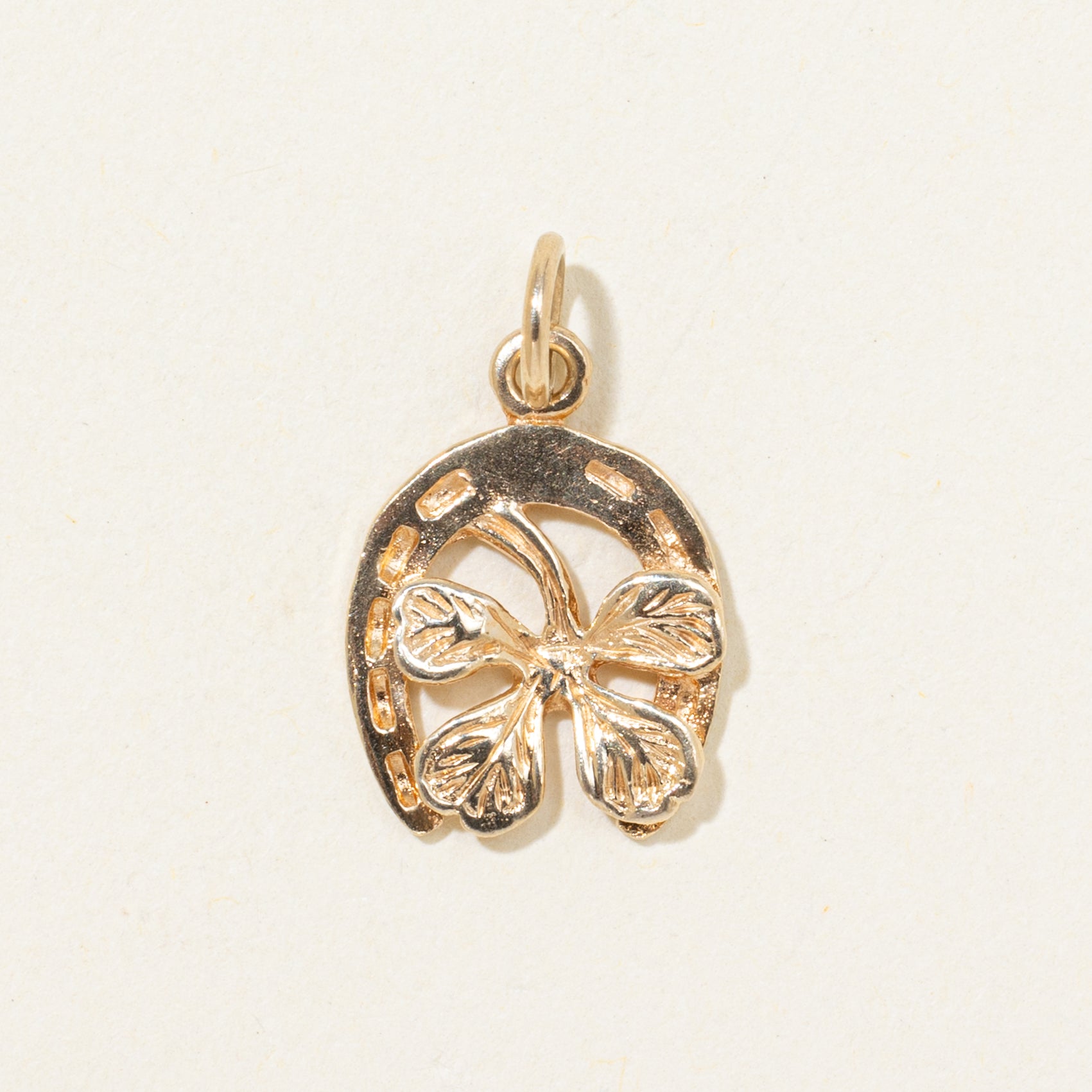 10k Yellow Gold Four Leaf Clover & Horseshoe Charm