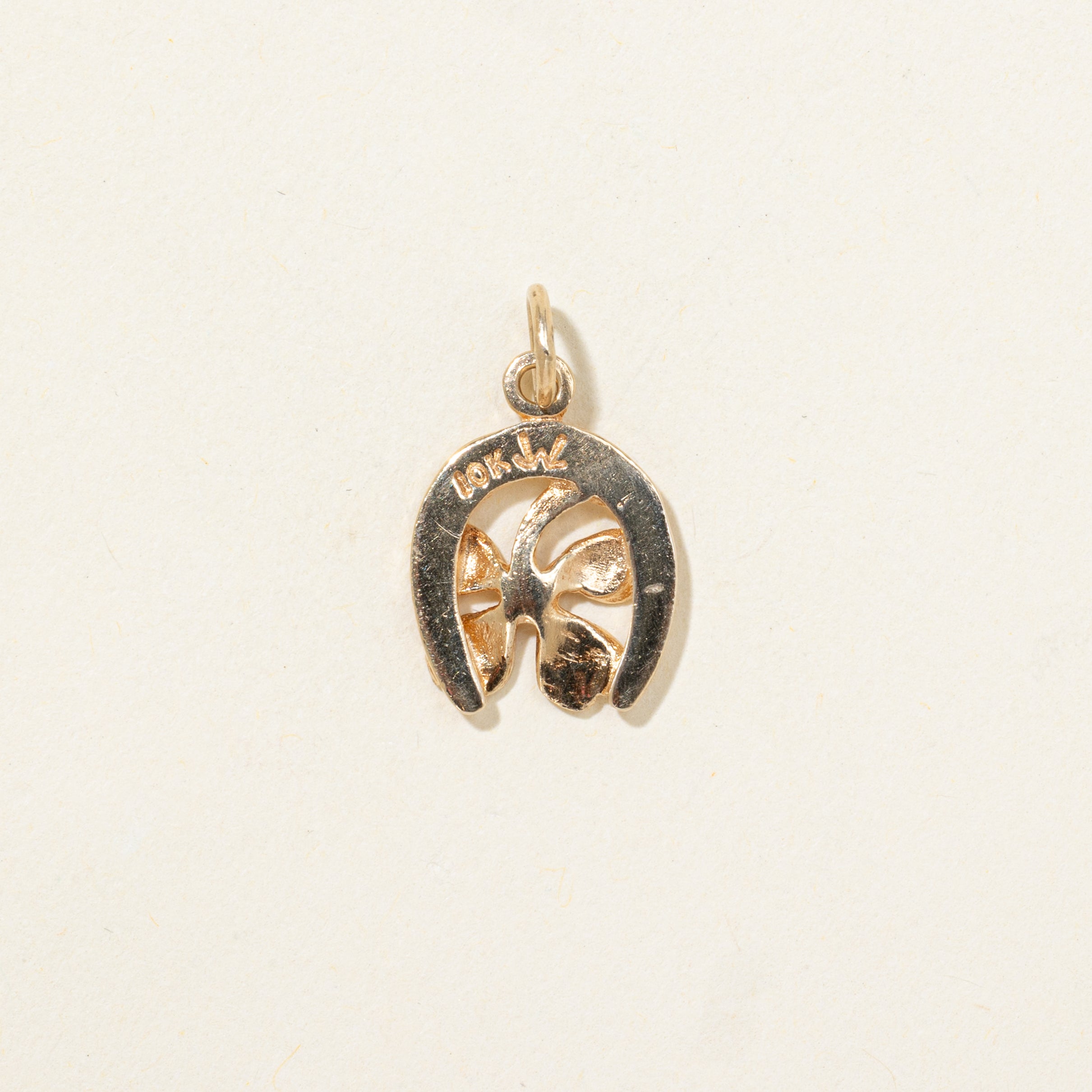 10k Yellow Gold Four Leaf Clover & Horseshoe Charm