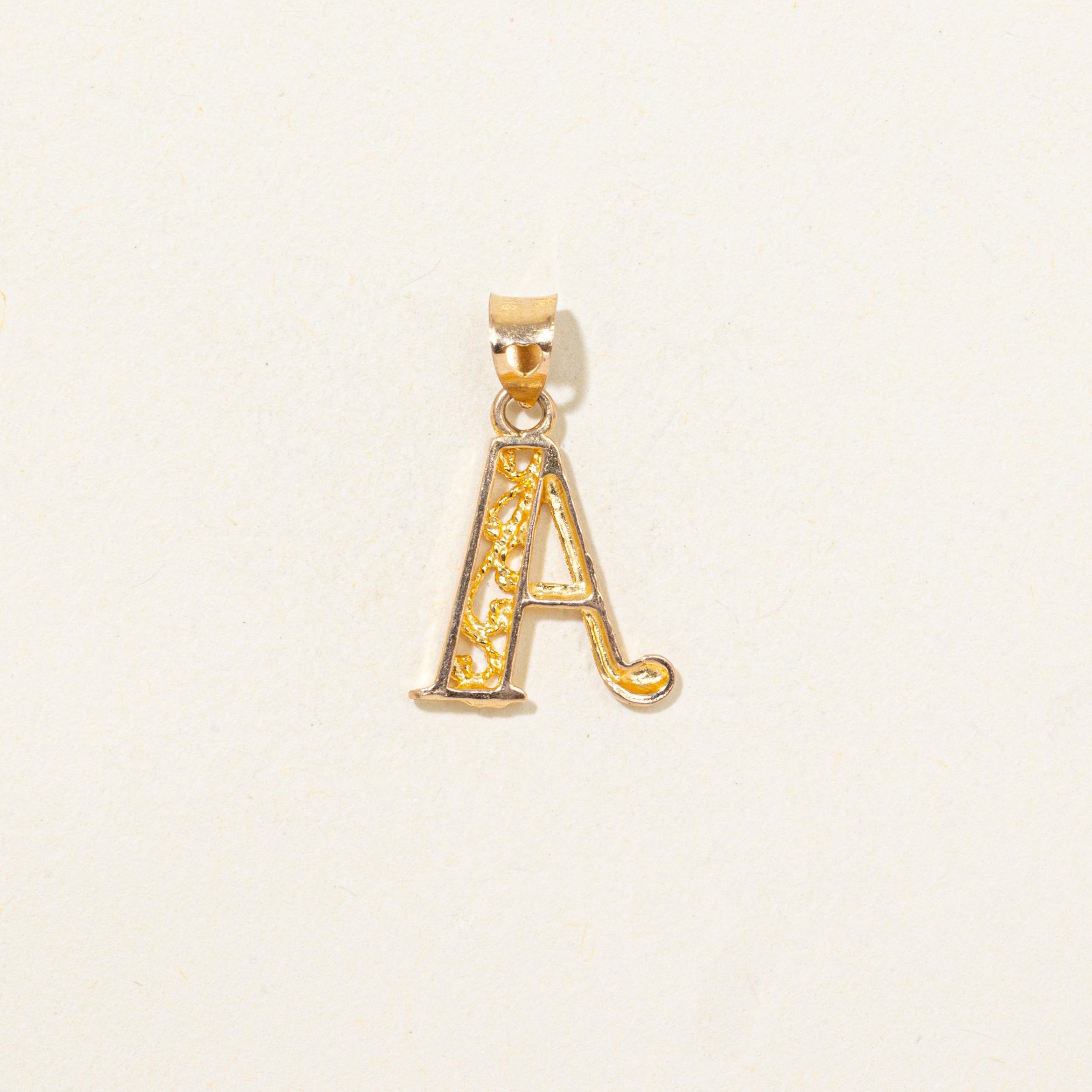 18k Yellow Gold Ornate Initial "A" Pendant