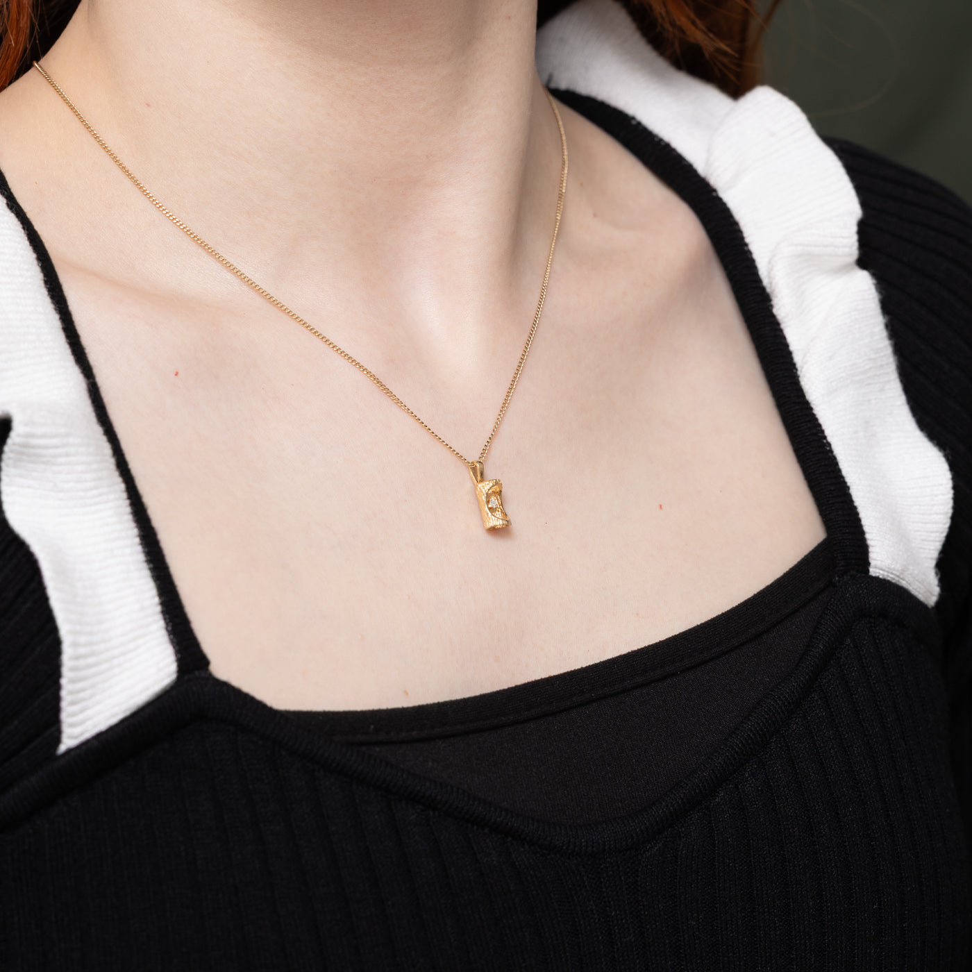 14K Yellow Gold Diamond Tree Bark Pendant