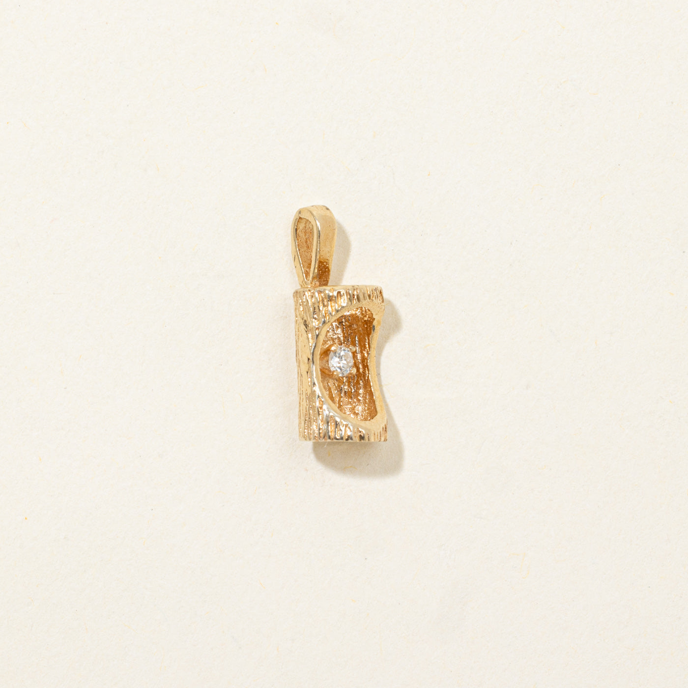 14K Yellow Gold Diamond Tree Bark Pendant