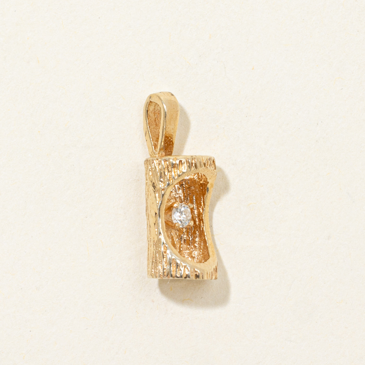 14K Yellow Gold Diamond Tree Bark Pendant