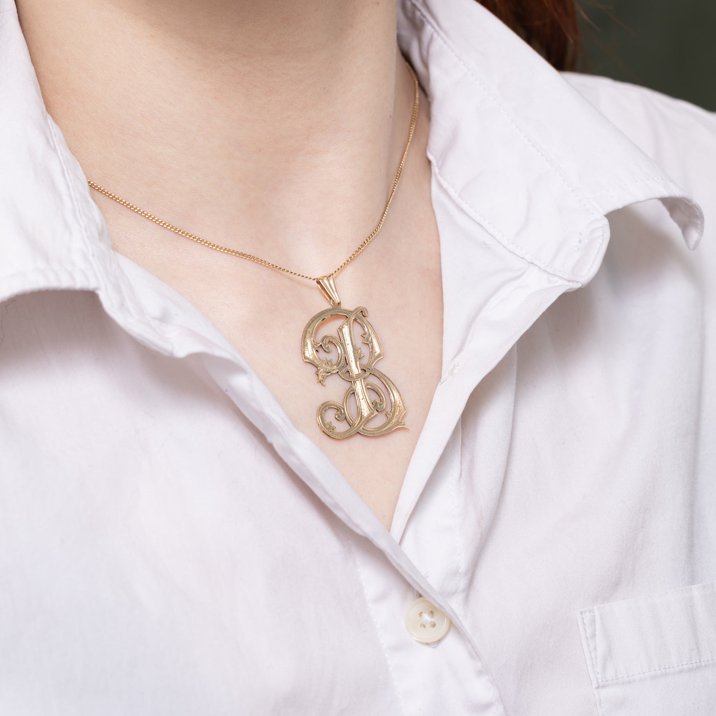 14K "B" Ornate Initial Pendant