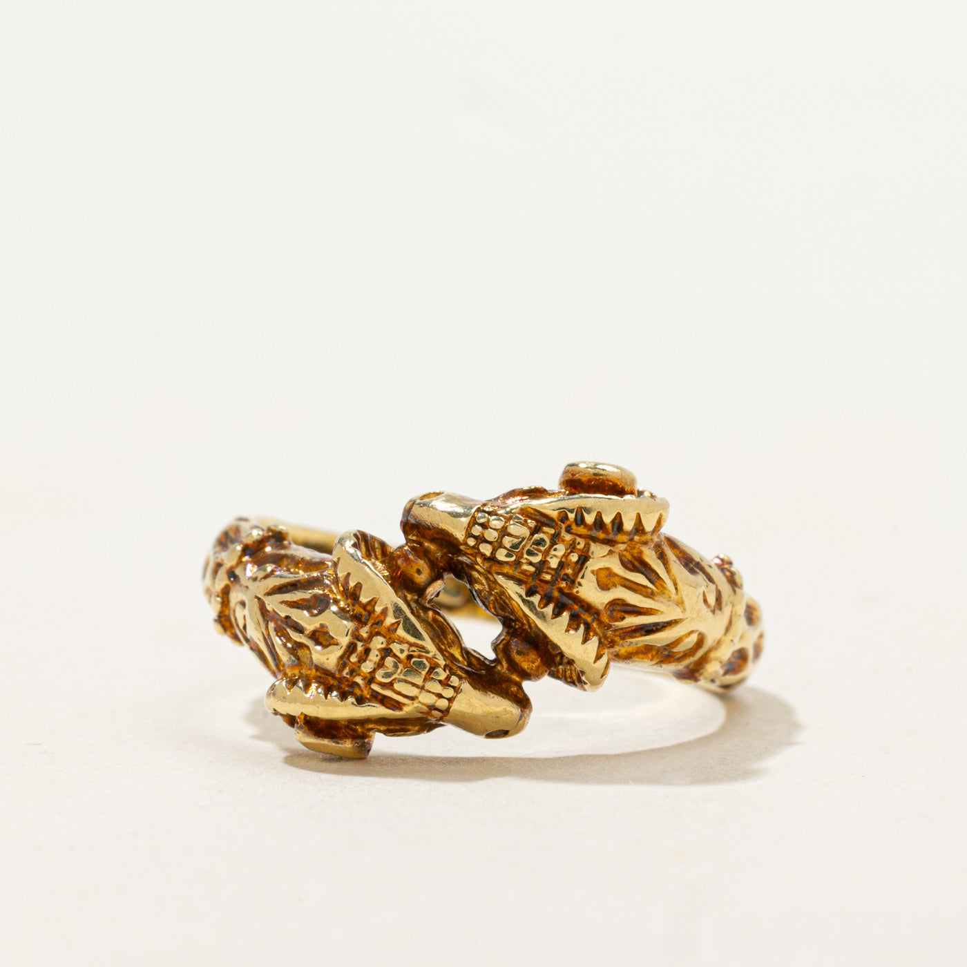 18K Double Ram Head Bypass Ring | SZ 5.75