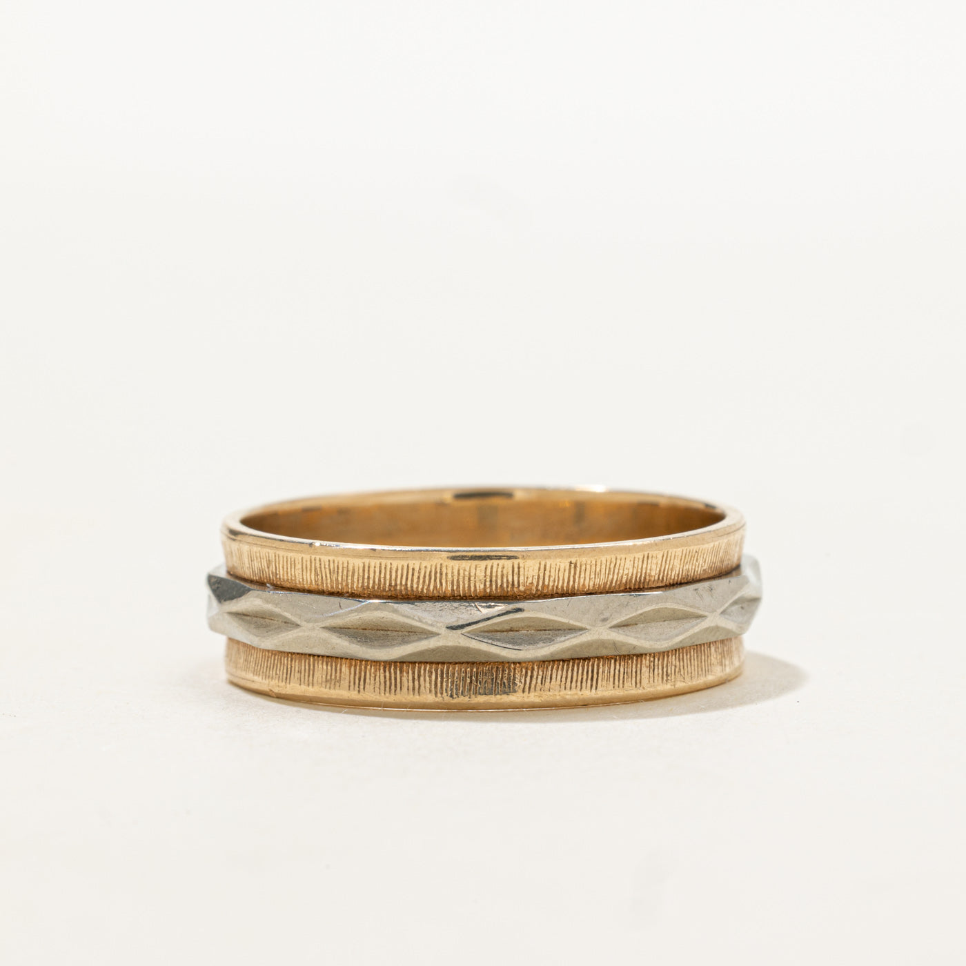 Vintage Canadian 10K Two Tone Gold Textured Band | SZ 10.75