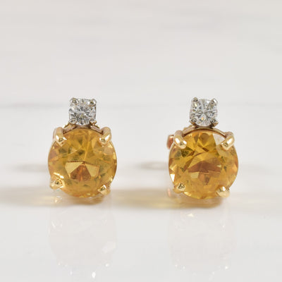 Citrine & Diamond Stud Earrings | 2.20ctw, 0.20ctw |