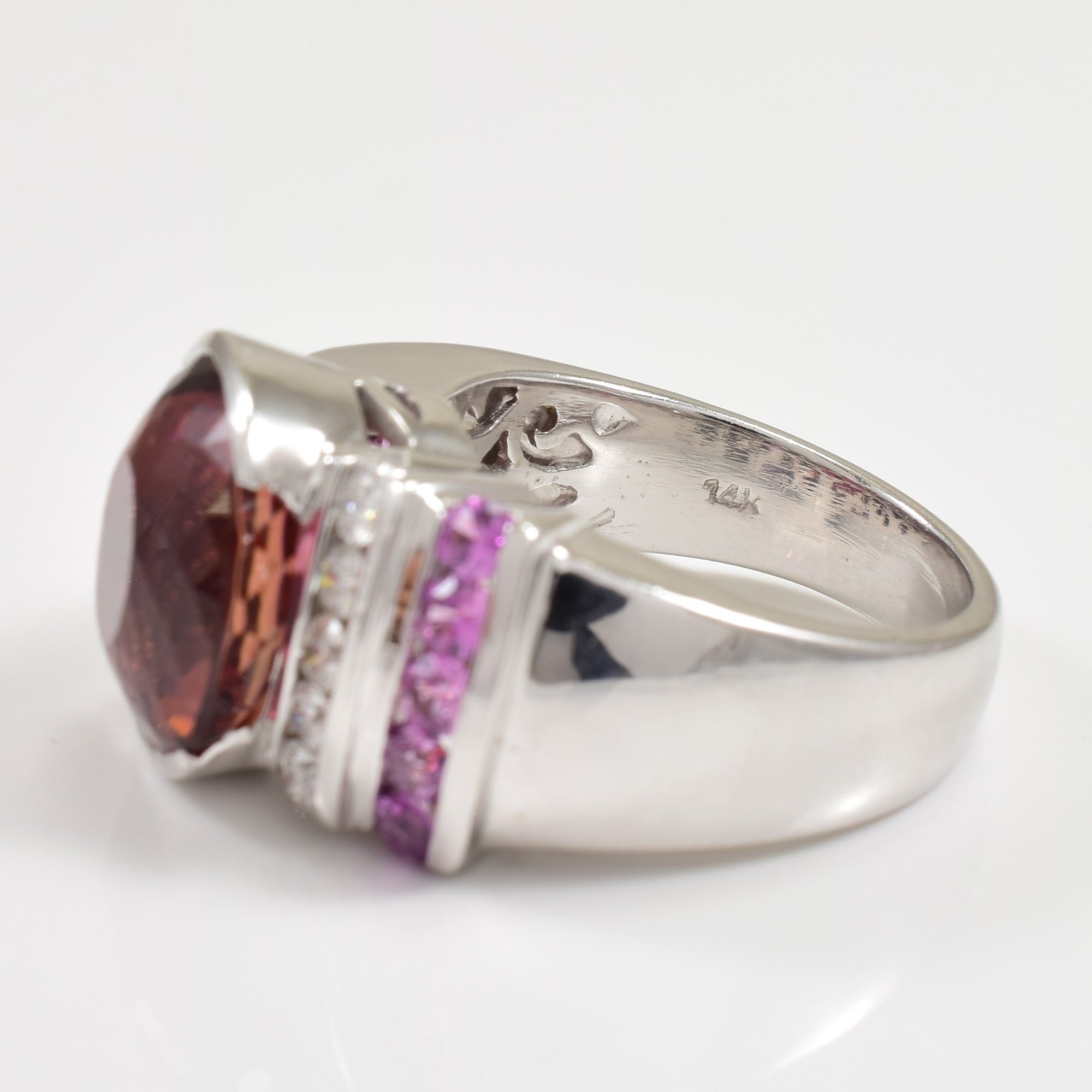 Tourmaline, Pink Sapphire, & Diamond Ring | 8.00ct, 0.90ctw, 0.35ctw | SZ 7 |
