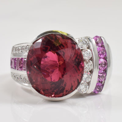 Rubellite Tourmaline, Pink Sapphire, & Diamond Ring | 8.00ct, 0.90ctw, 0.35ctw | SZ 7 |
