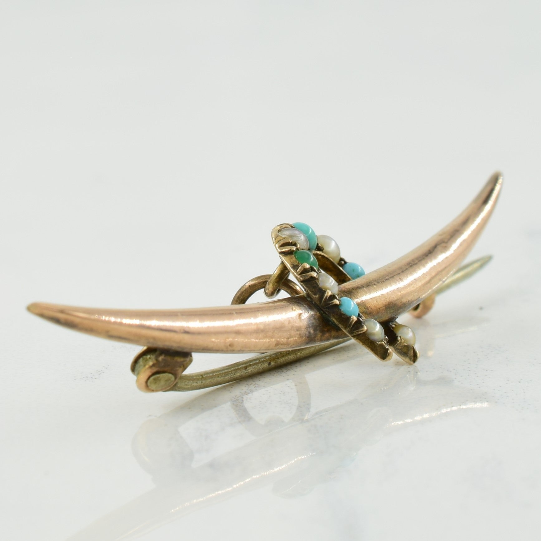 Broche en perles fines et turquoise | 0,20 ct | 