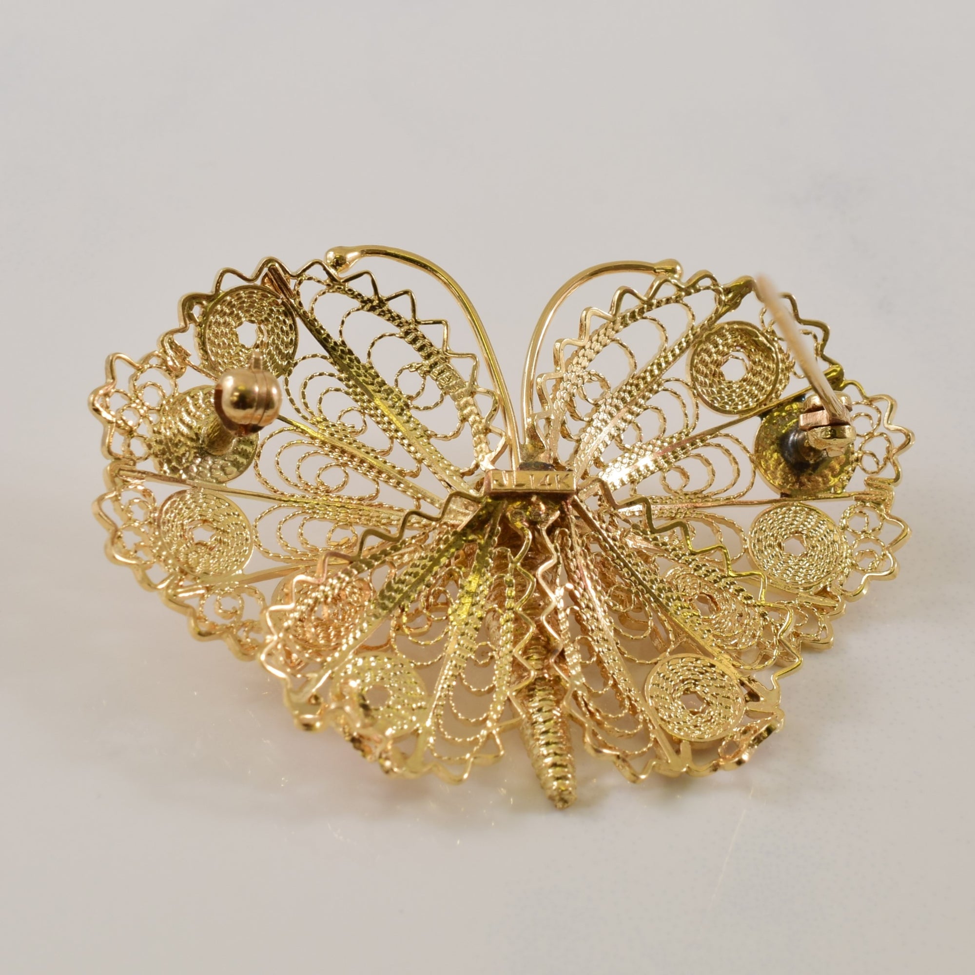 14k Yellow Gold Filigree Butterfly Brooch |