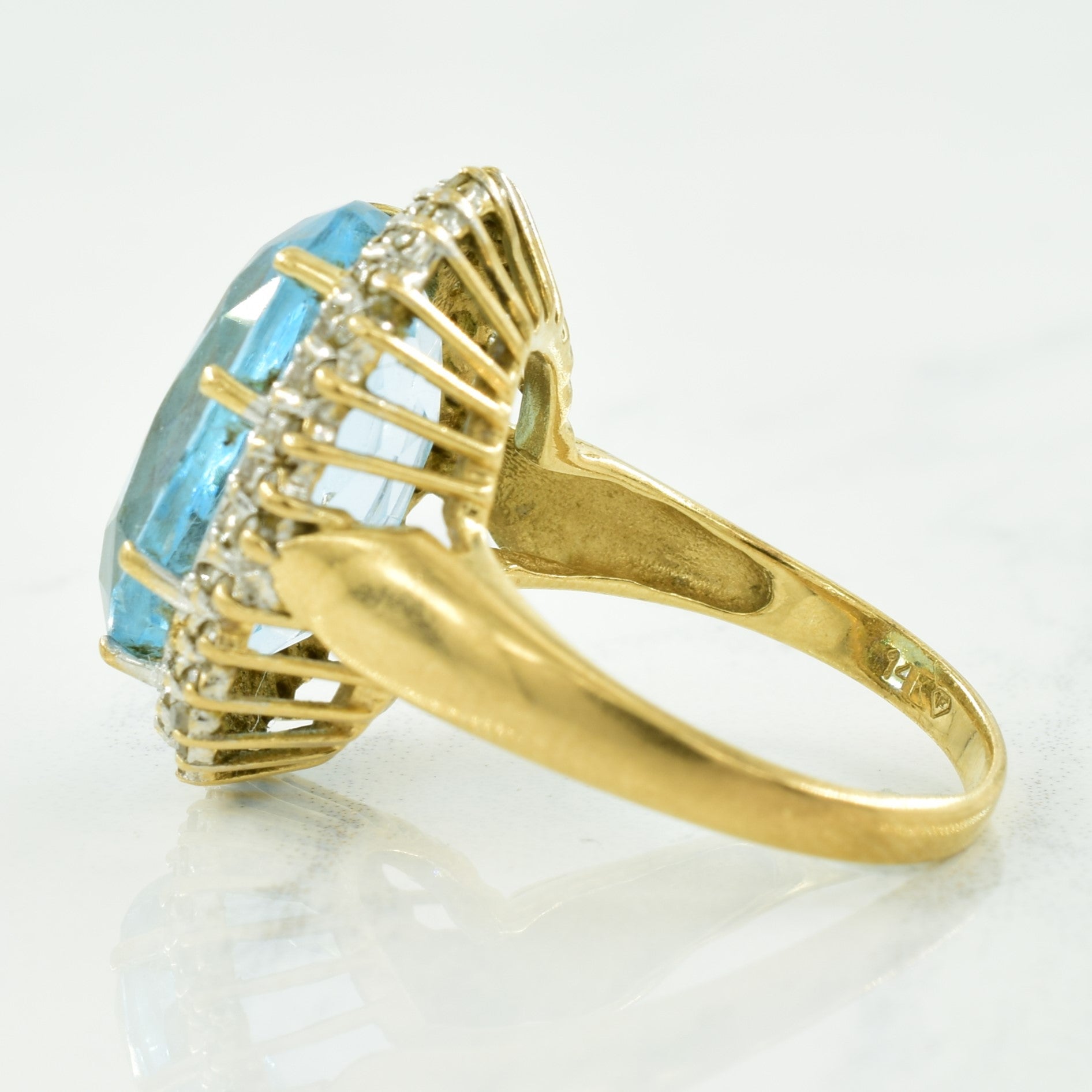 Blue Topaz & Diamond Halo Ring | 12.00ct, 0.32ctw | SZ 7 |