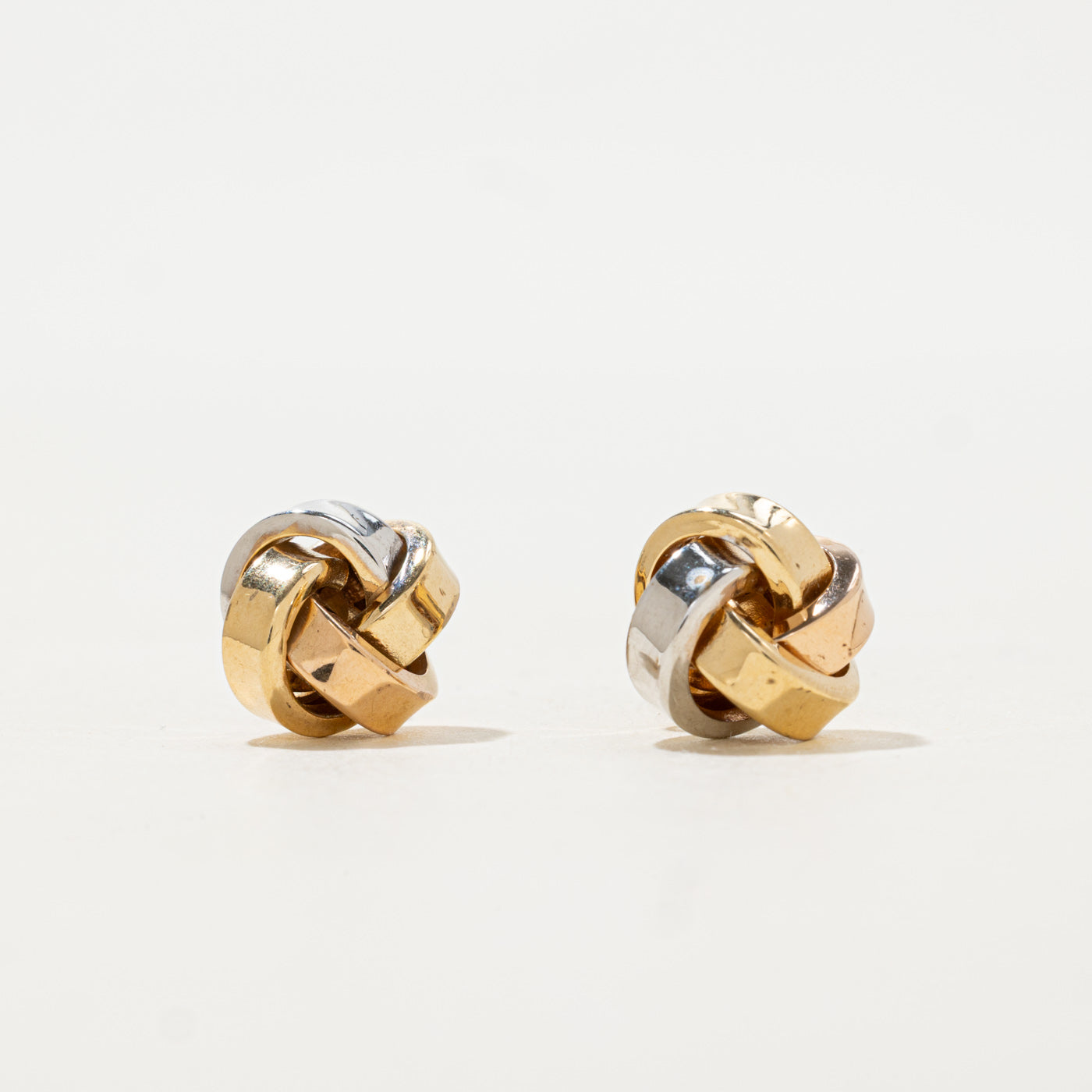 Tri Tone Gold Knot Stud Earrings
