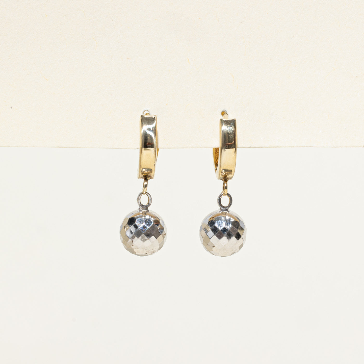 Two Tone Gold Sphere Drop Earrings