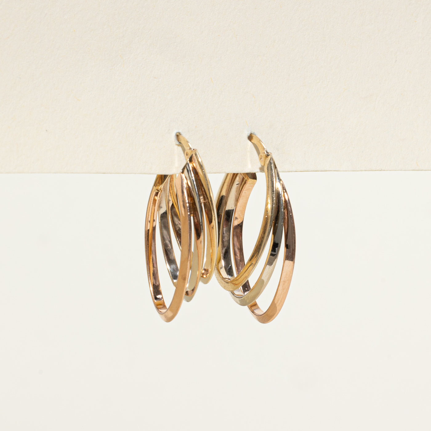 Tri Tone Gold Layered Hoop Earrings