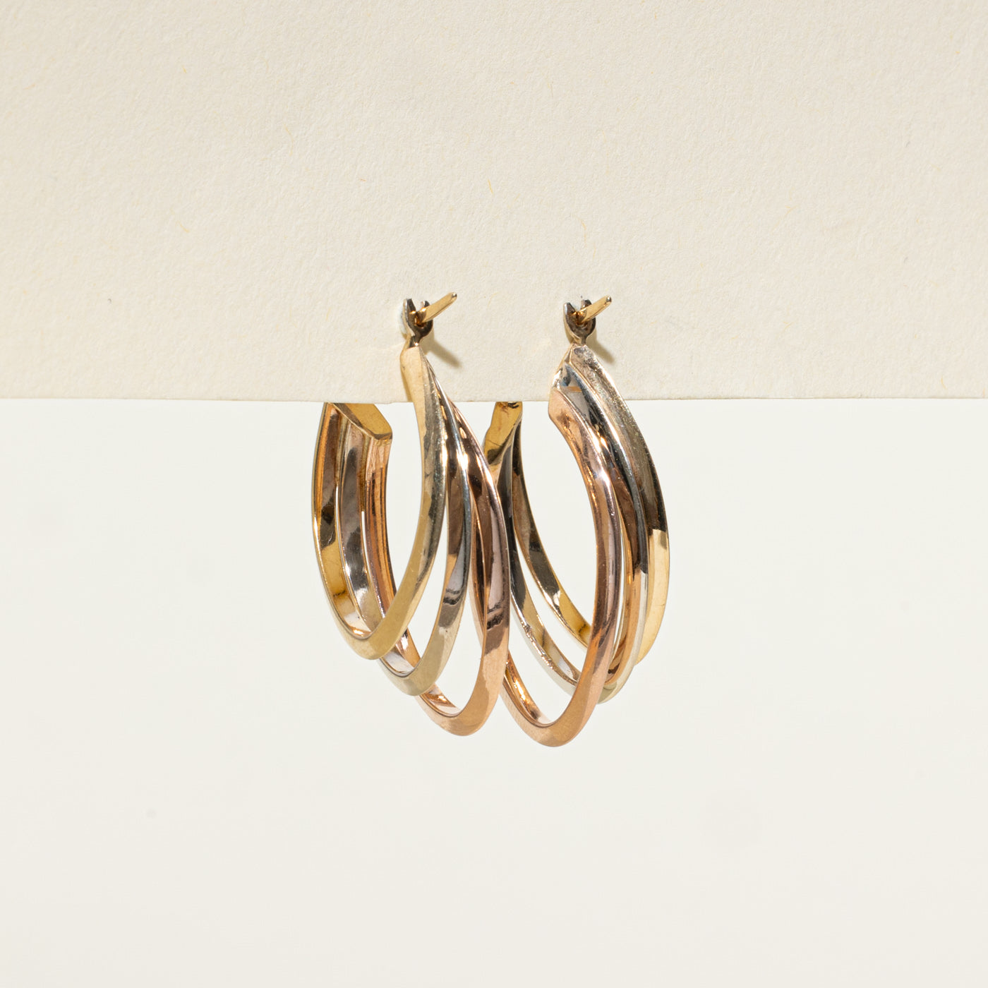 Tri Tone Gold Layered Hoop Earrings