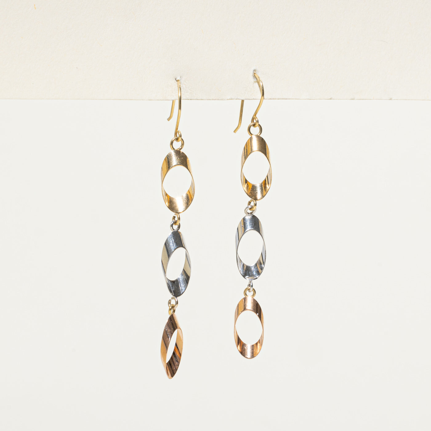 Tri Tone Gold Geometric Drop Earrings