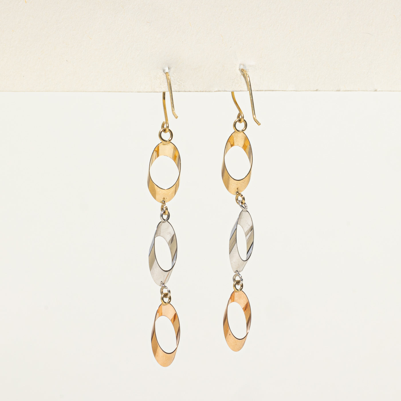 Tri Tone Gold Geometric Drop Earrings