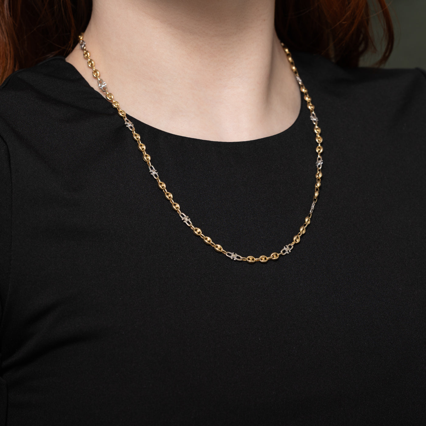 Chaîne ancre bicolore en or 10 carats | 51 cm