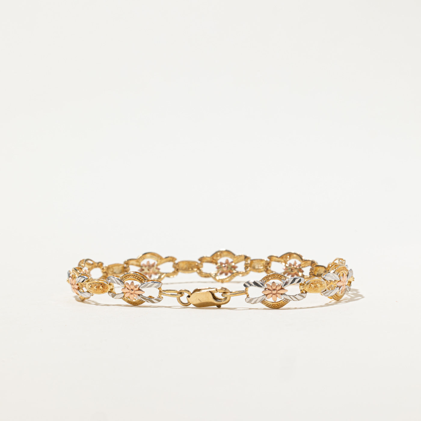 10k Tri Tone Gold Floral Bracelet | 7"