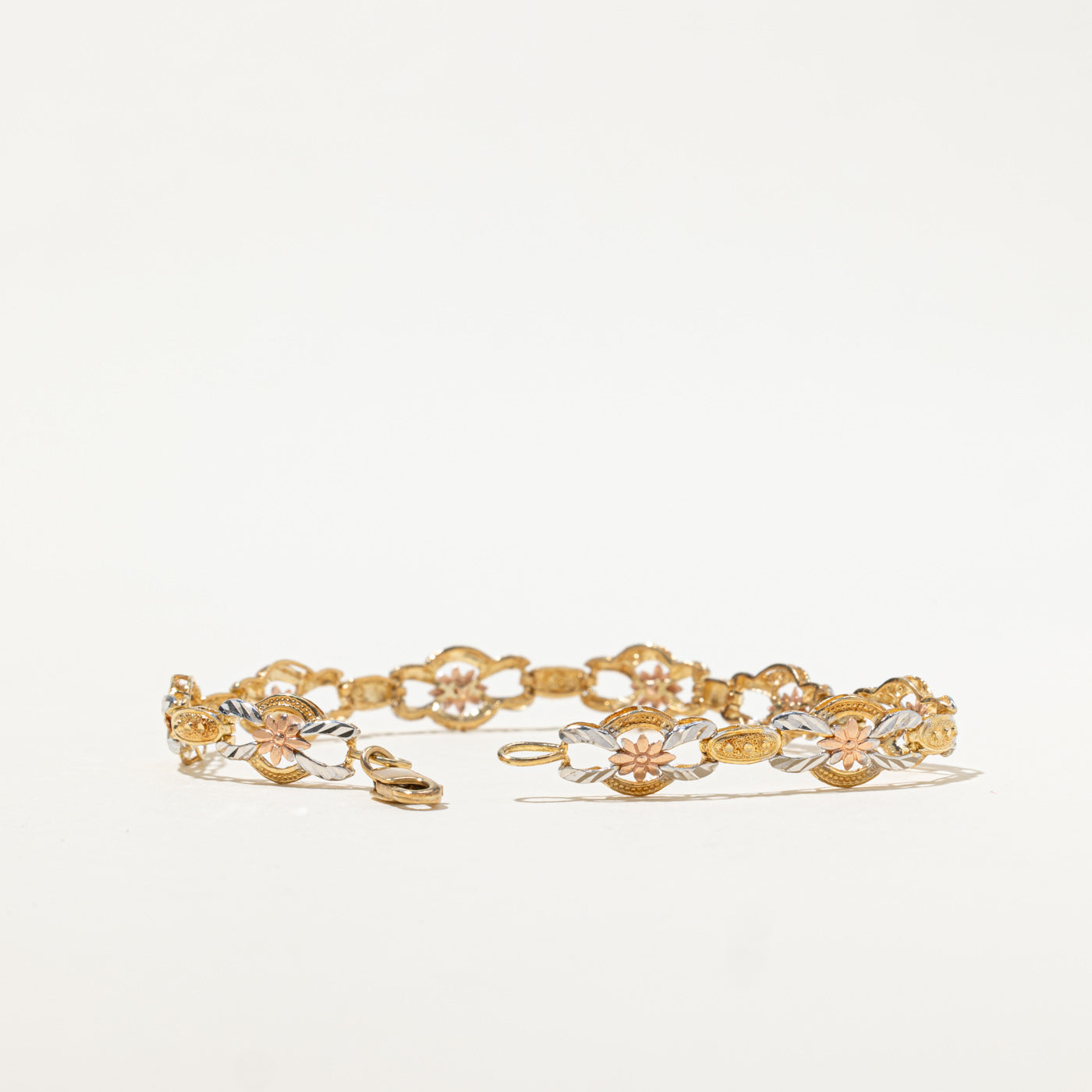 10k Tri Tone Gold Floral Bracelet | 7"