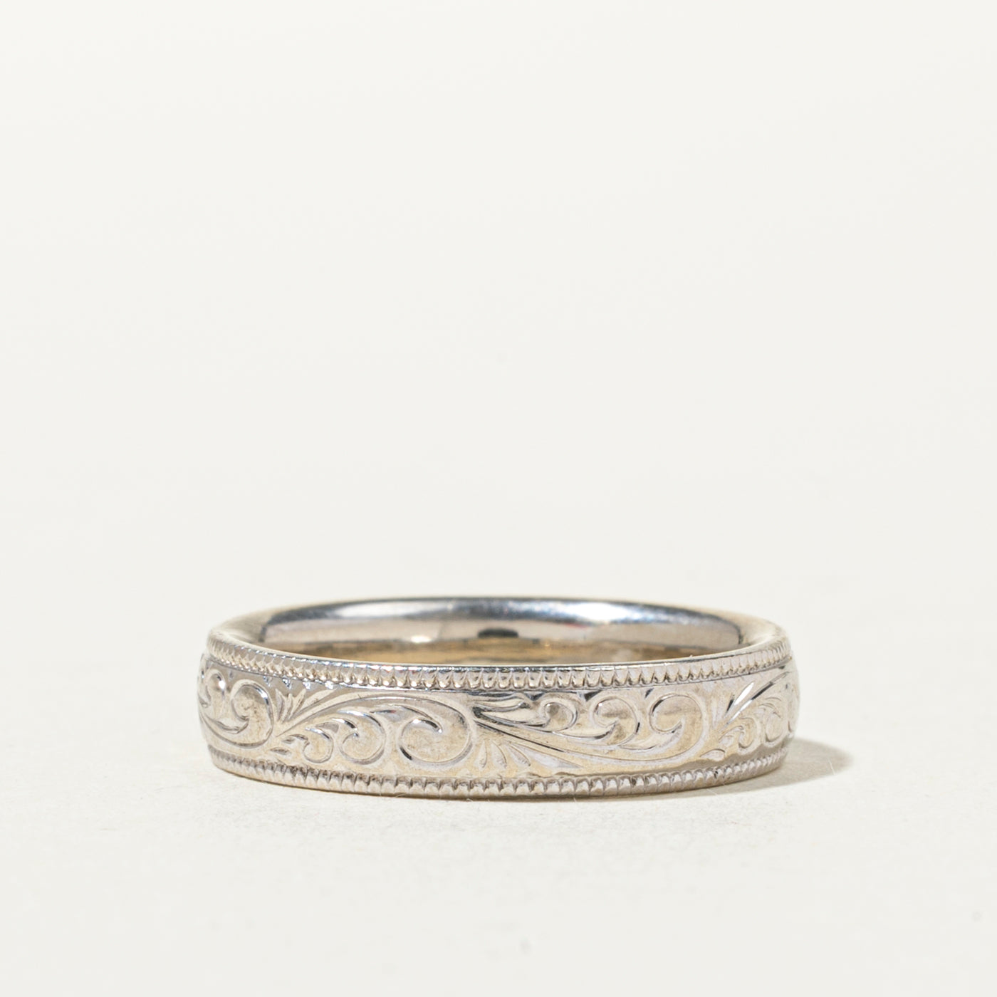 14k Scrollwork Engraved Milgrain Band | 4mm | SZ 4.75